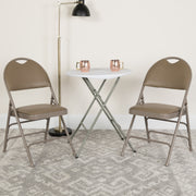 2 Pack HERCULES Series Ultra-Premium Triple Braced Beige Vinyl Metal Folding Chair with Easy-Carry Handle