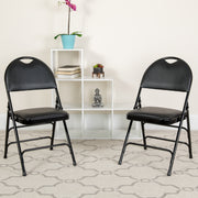 2 Pack HERCULES Series Ultra-Premium Triple Braced Black Vinyl Metal Folding Chair with Easy-Carry Handle