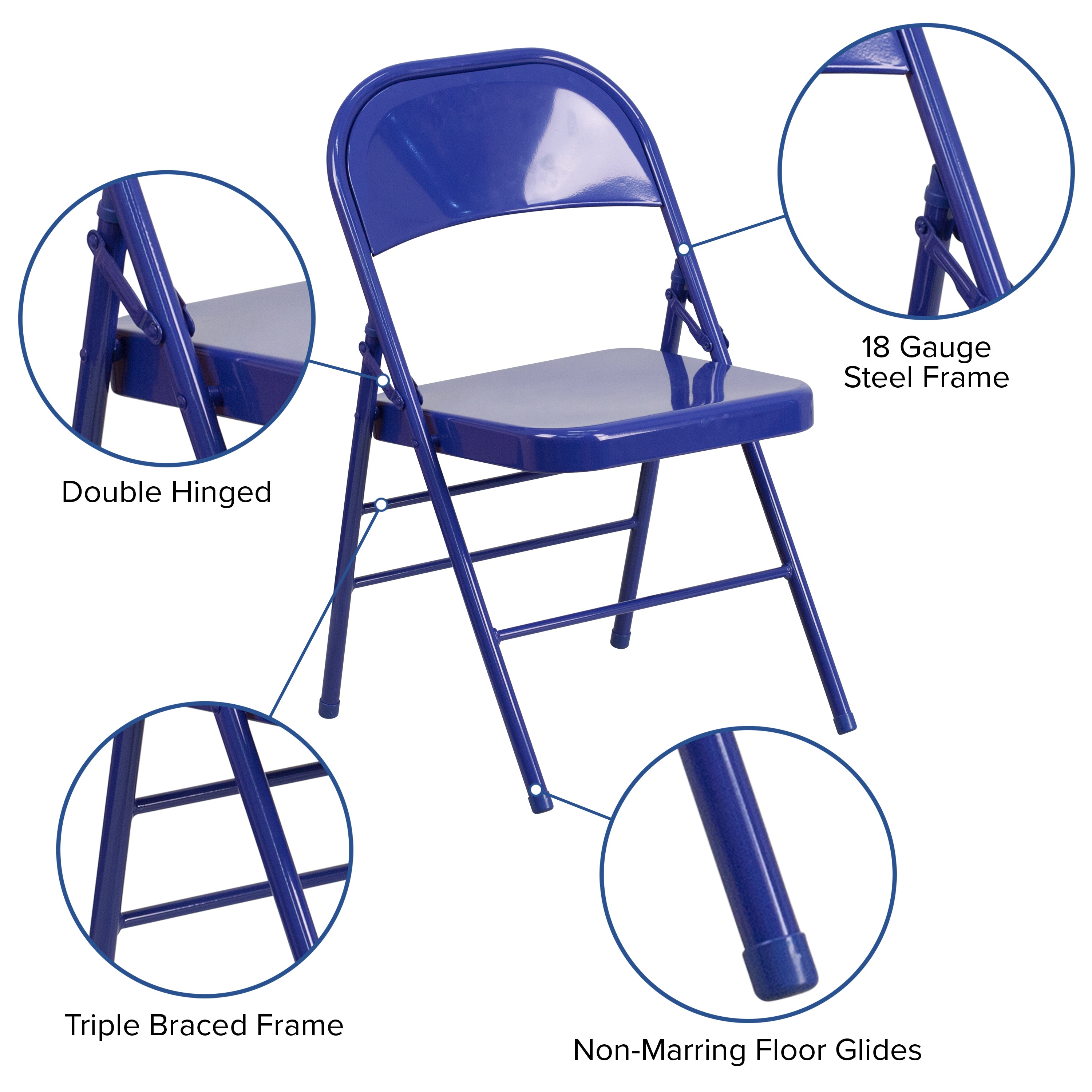 2 Pack HERCULES COLORBURST Series Cobalt Blue Triple Braced & Double Hinged Metal Folding Chair