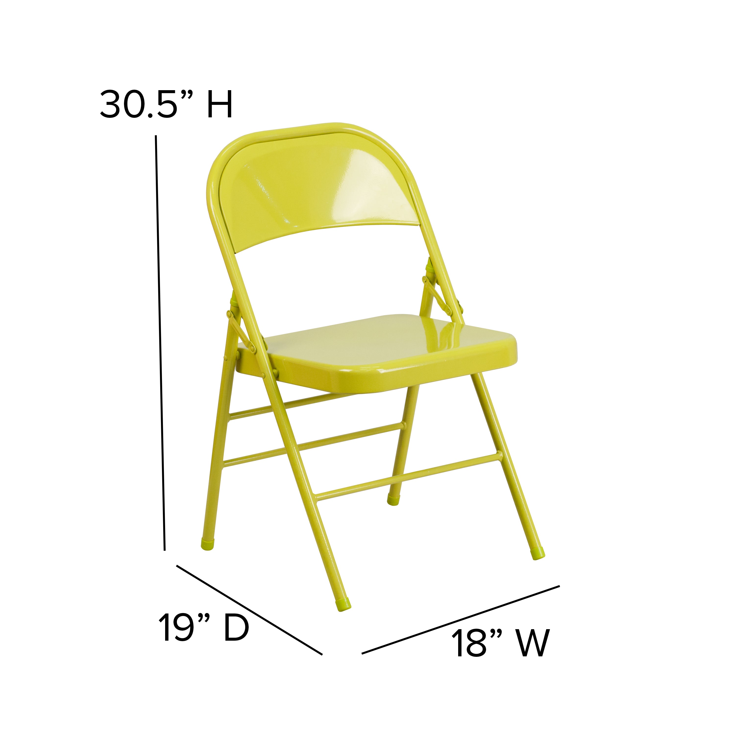 2 Pack HERCULES COLORBURST Series Twisted Citron Triple Braced & Double Hinged Metal Folding Chair