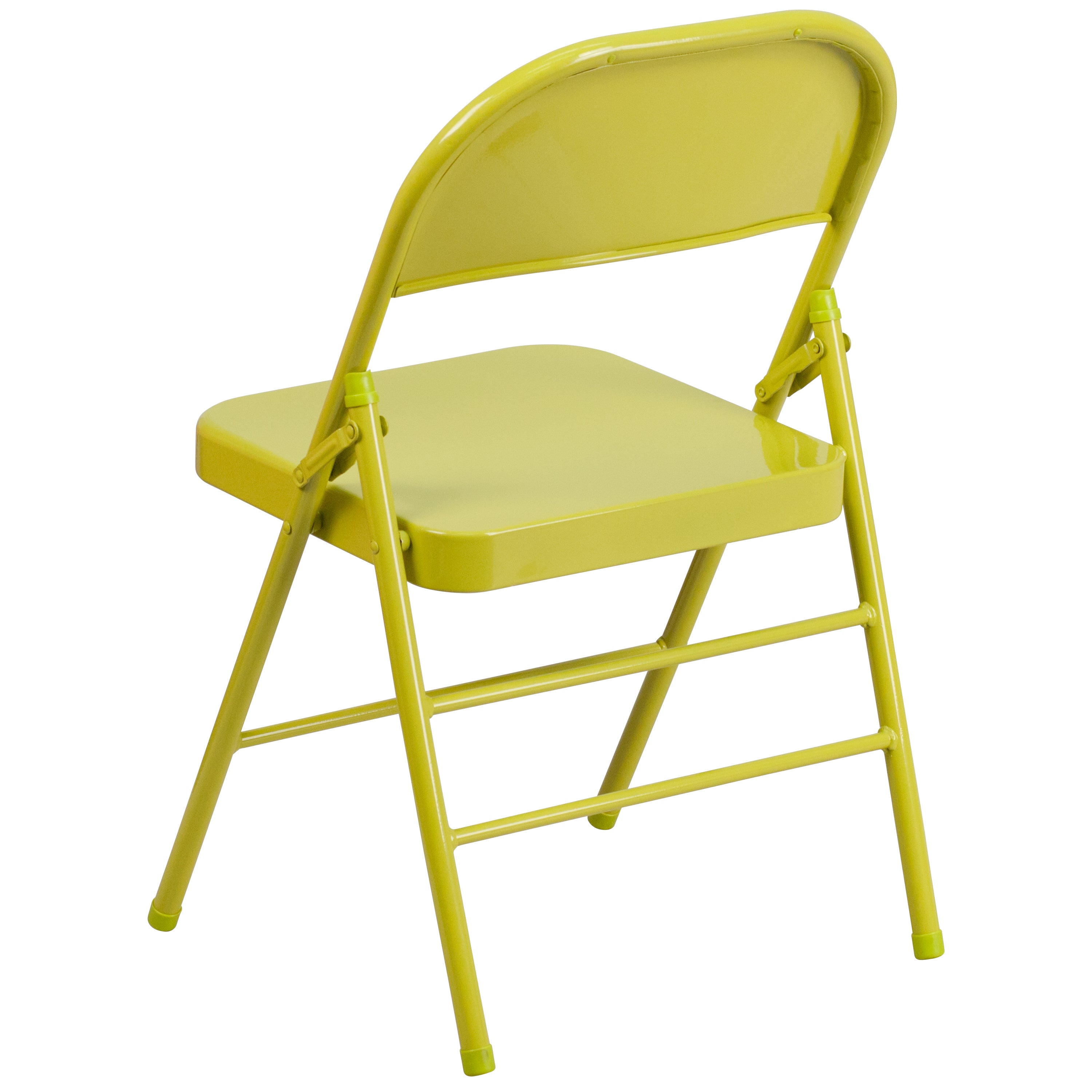 2 Pack HERCULES COLORBURST Series Twisted Citron Triple Braced & Double Hinged Metal Folding Chair
