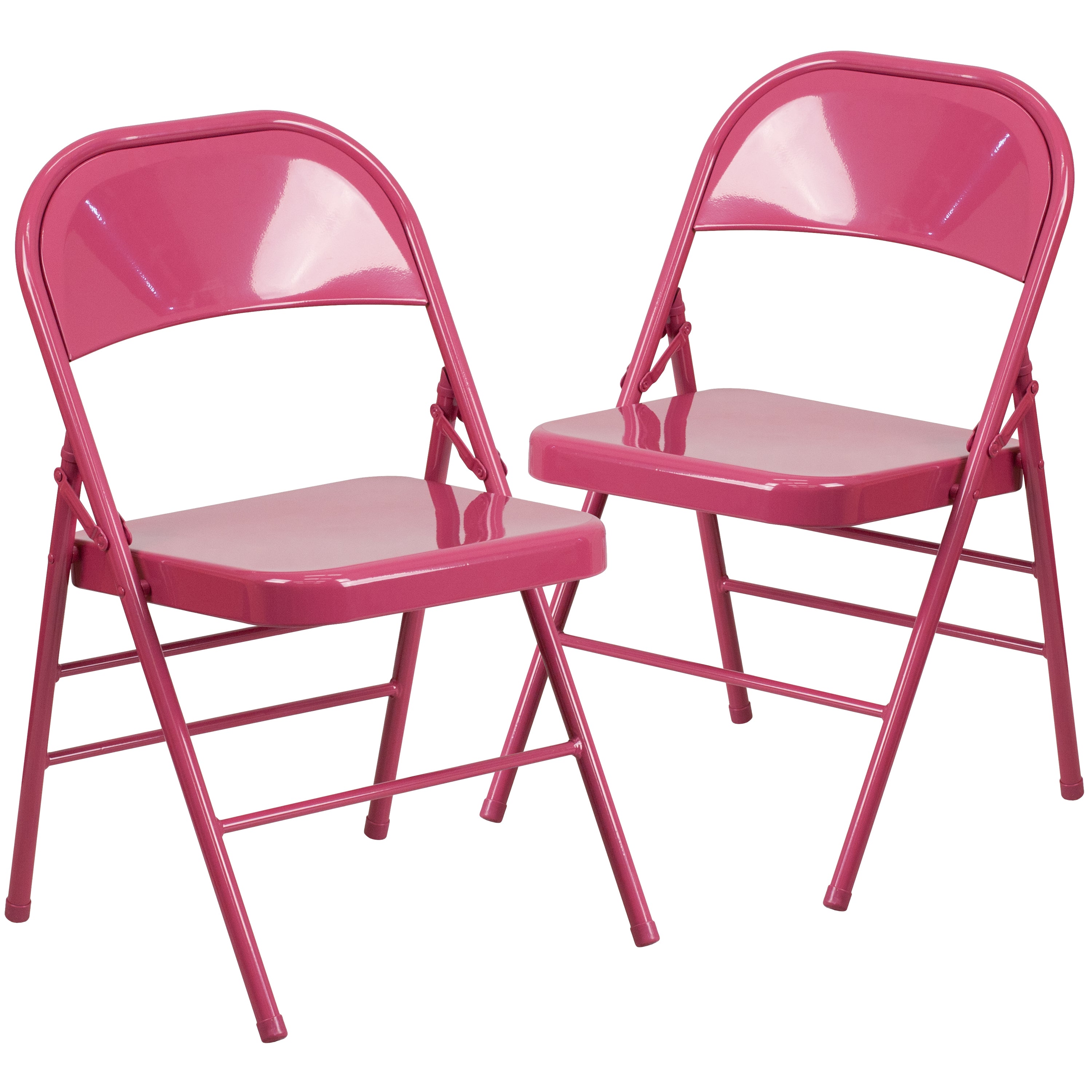 2 Pack HERCULES COLORBURST Series Shockingly Fuchsia Triple Braced & Double Hinged Metal Folding Chair