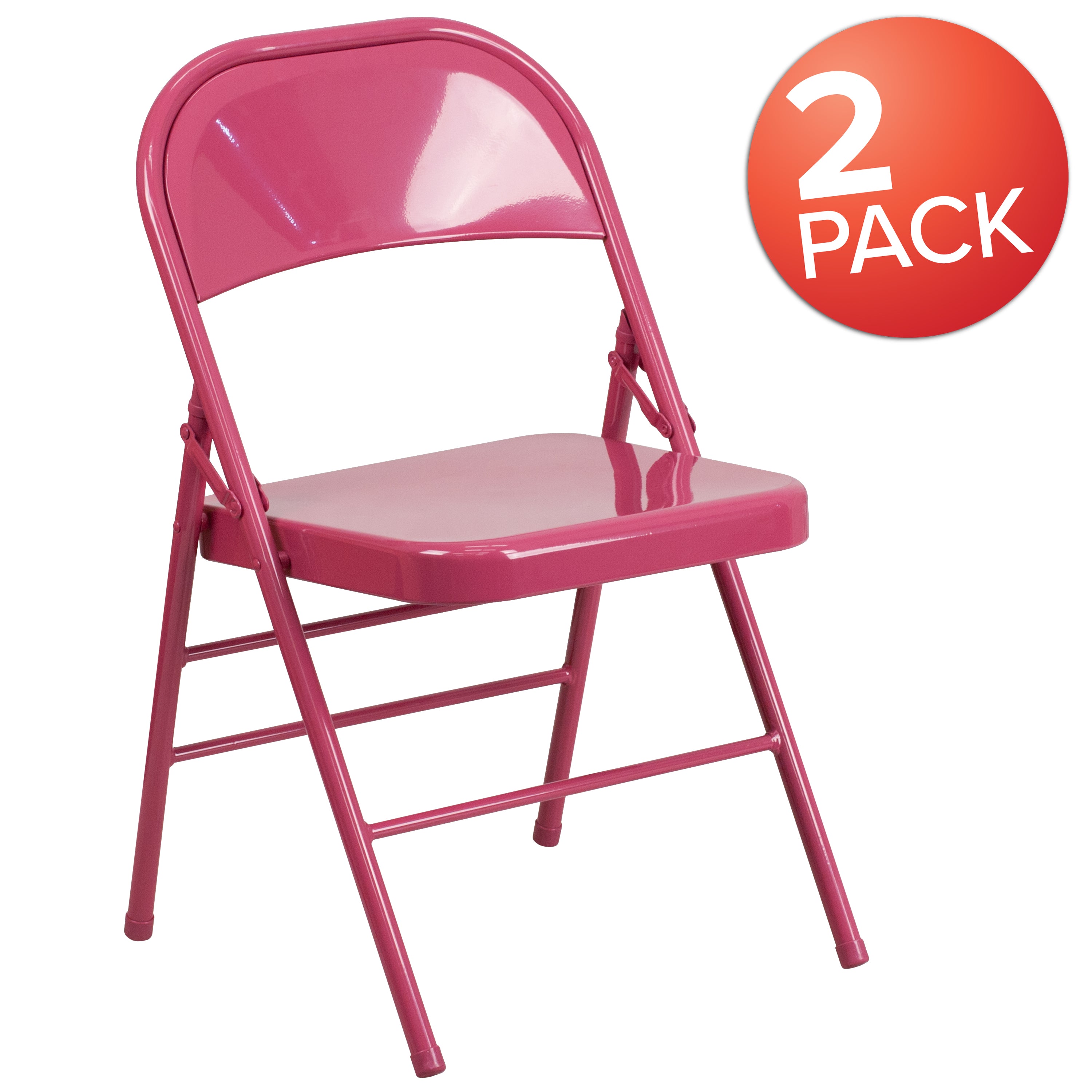 2 Pack HERCULES COLORBURST Series Shockingly Fuchsia Triple Braced & Double Hinged Metal Folding Chair