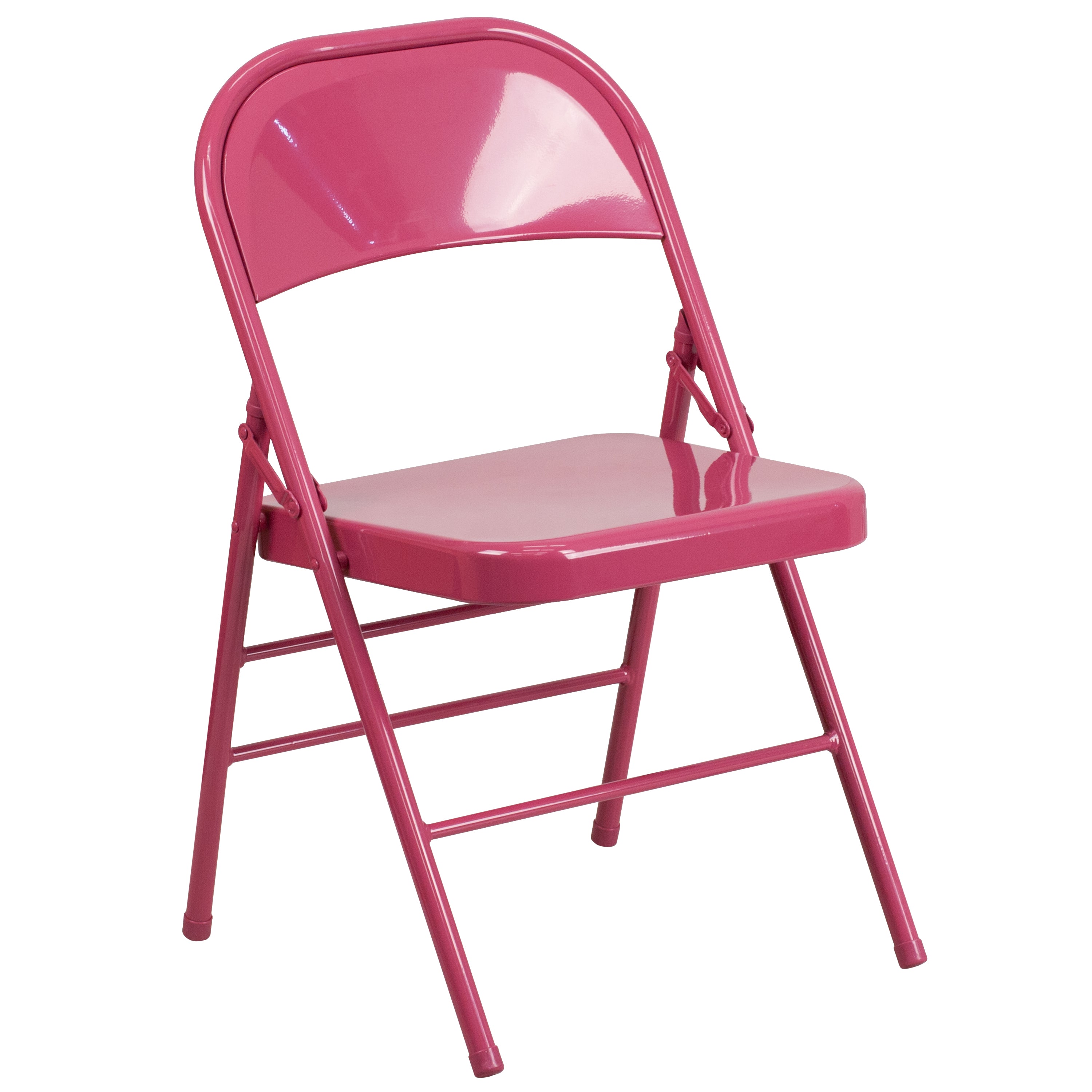 2 Pack HERCULES COLORBURST Series Shockingly Fuchsia Triple Braced & Double Hinged Metal Folding Chair