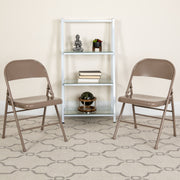 2 Pack HERCULES Series Triple Braced & Double Hinged Beige Metal Folding Chair