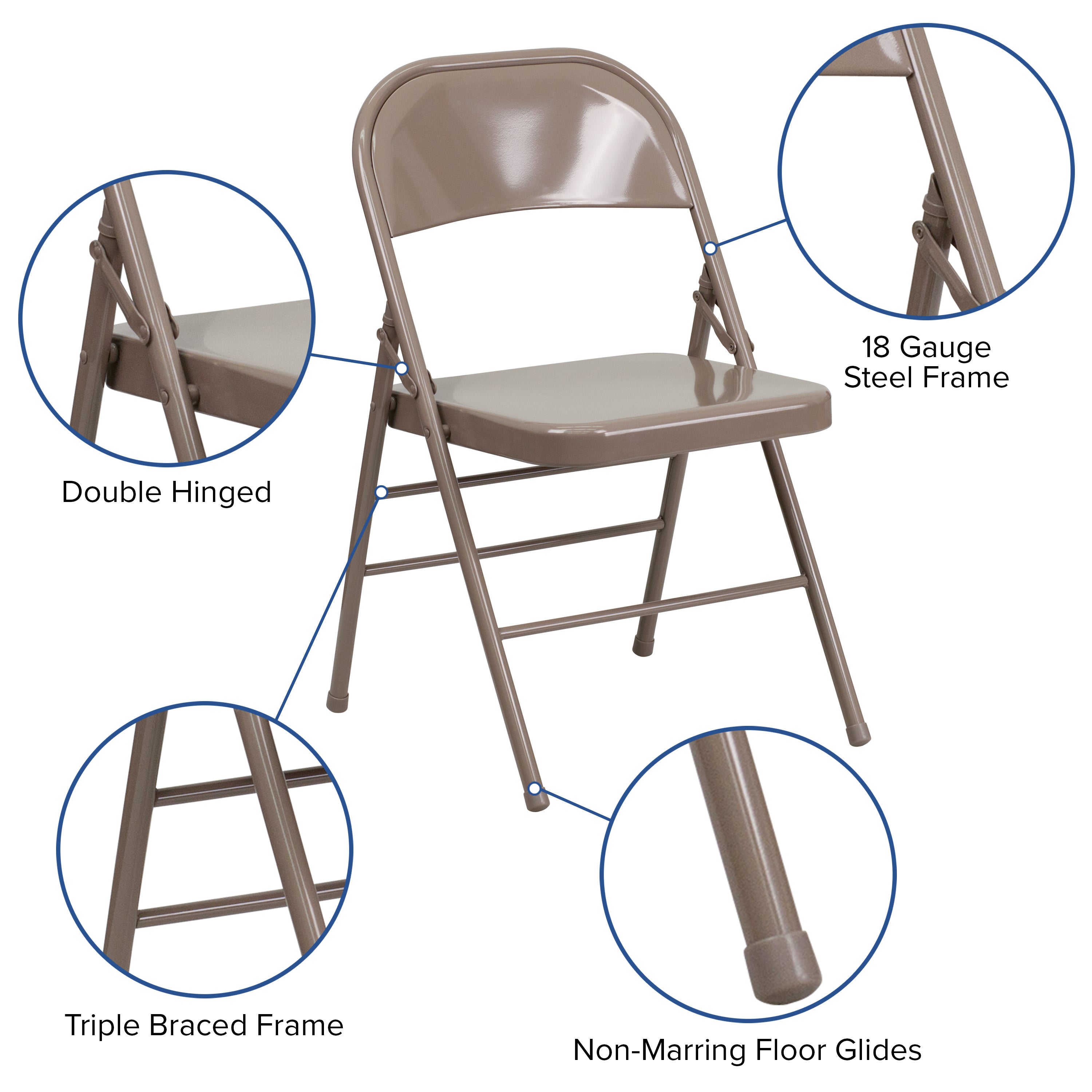 2 Pack HERCULES Series Triple Braced & Double Hinged Beige Metal Folding Chair