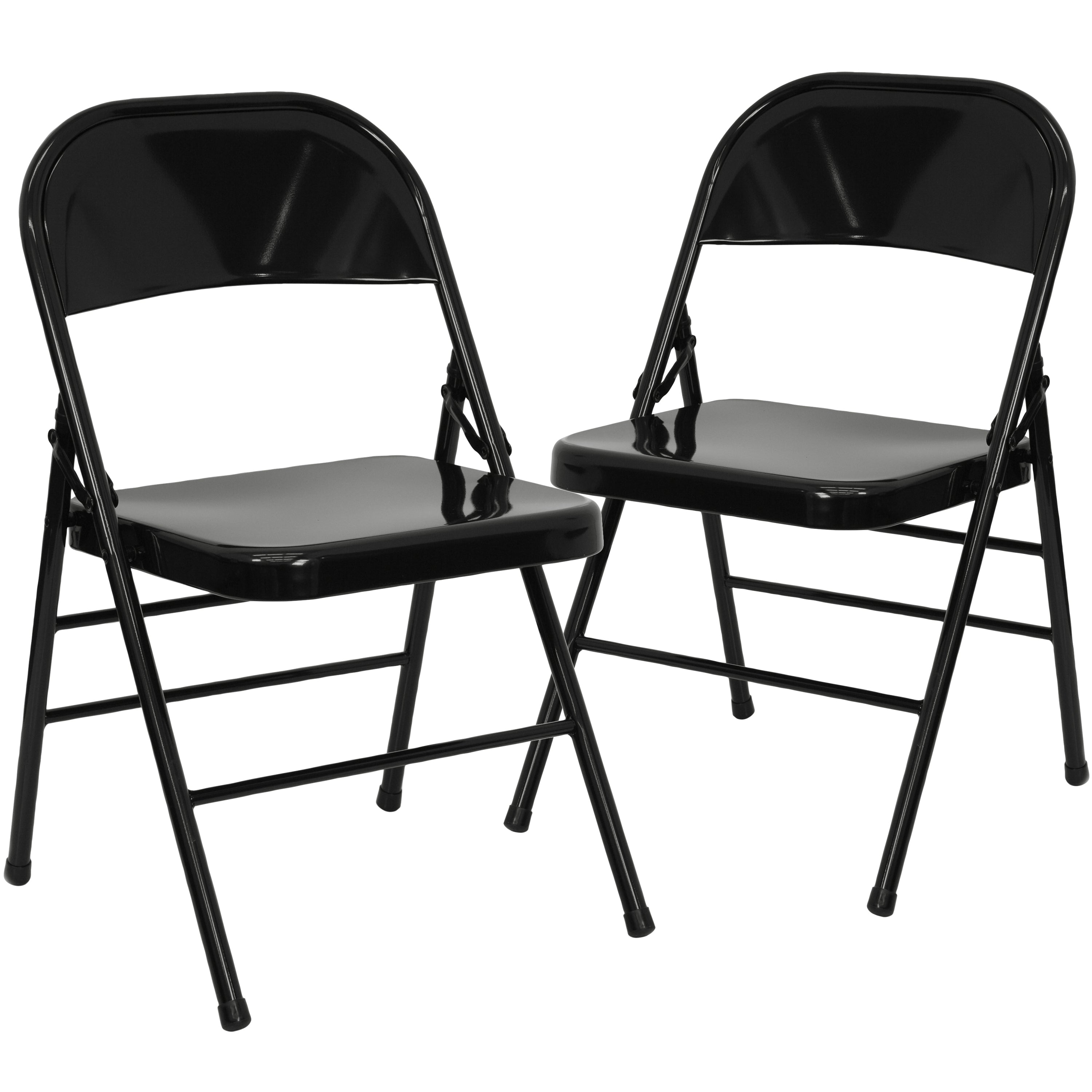 2 Pack HERCULES Series Triple Braced & Double Hinged Black Metal Folding Chair