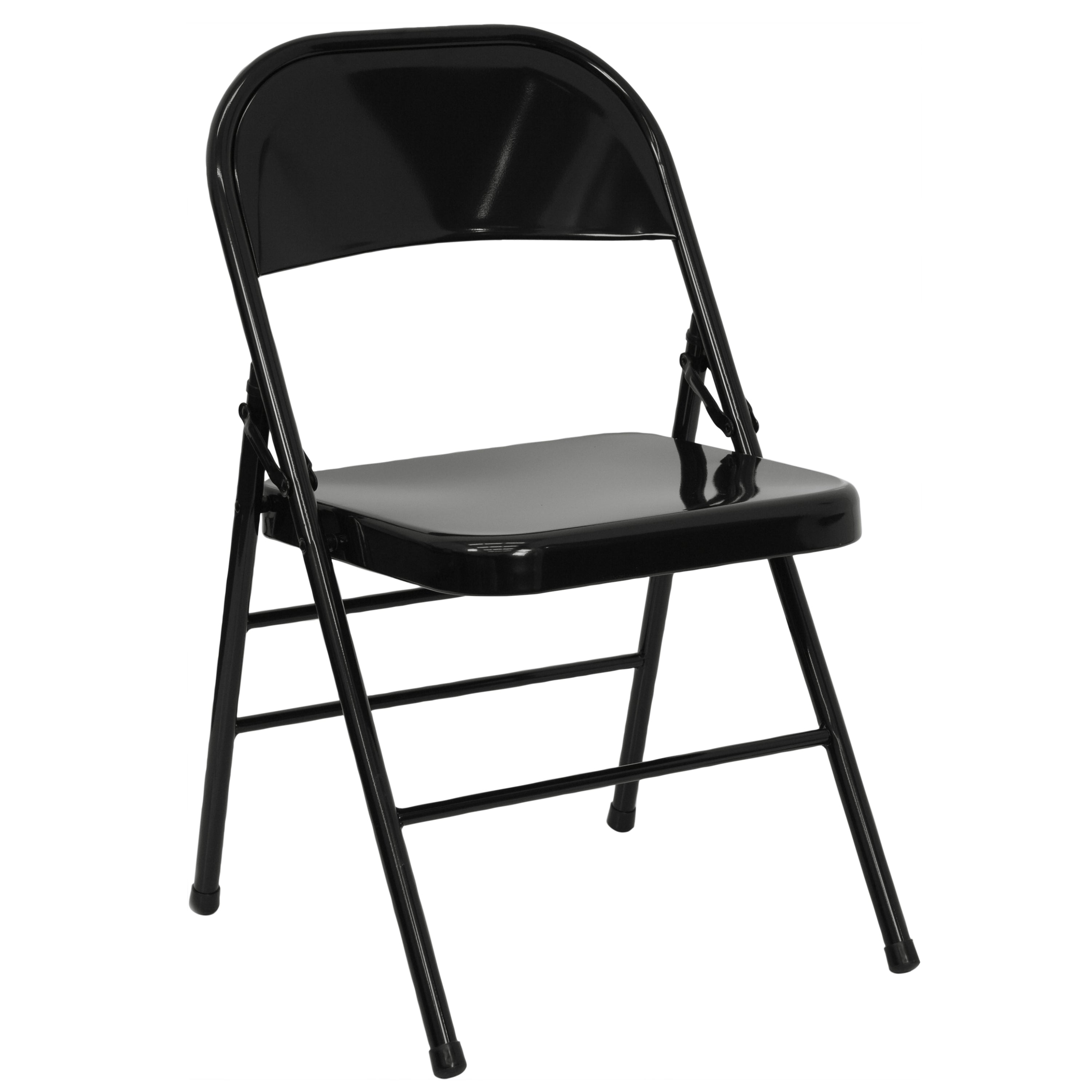 2 Pack HERCULES Series Triple Braced & Double Hinged Black Metal Folding Chair