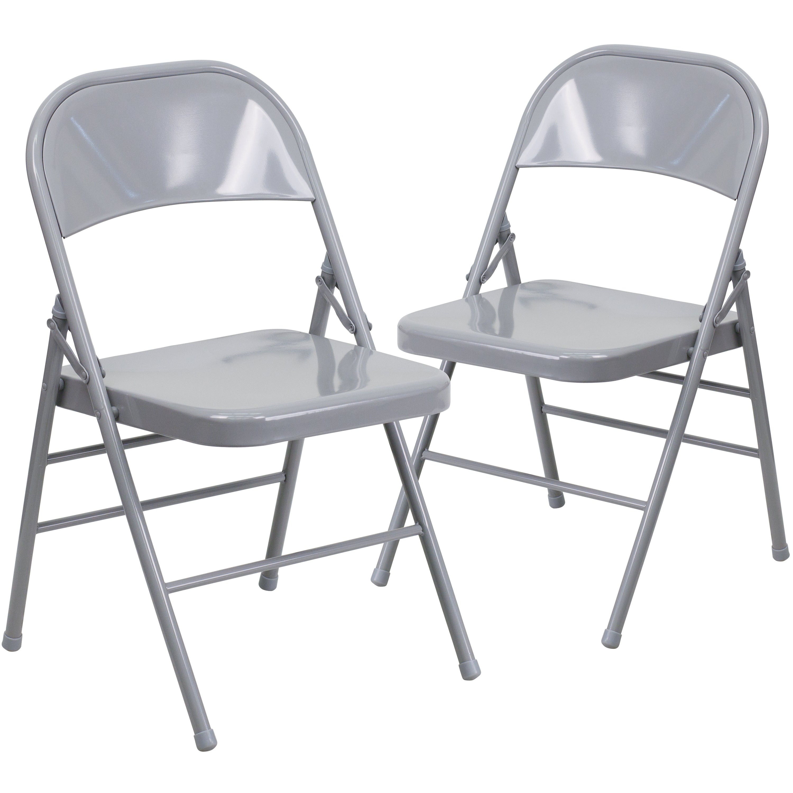 2 Pack HERCULES Series Triple Braced & Double Hinged Gray Metal Folding Chair