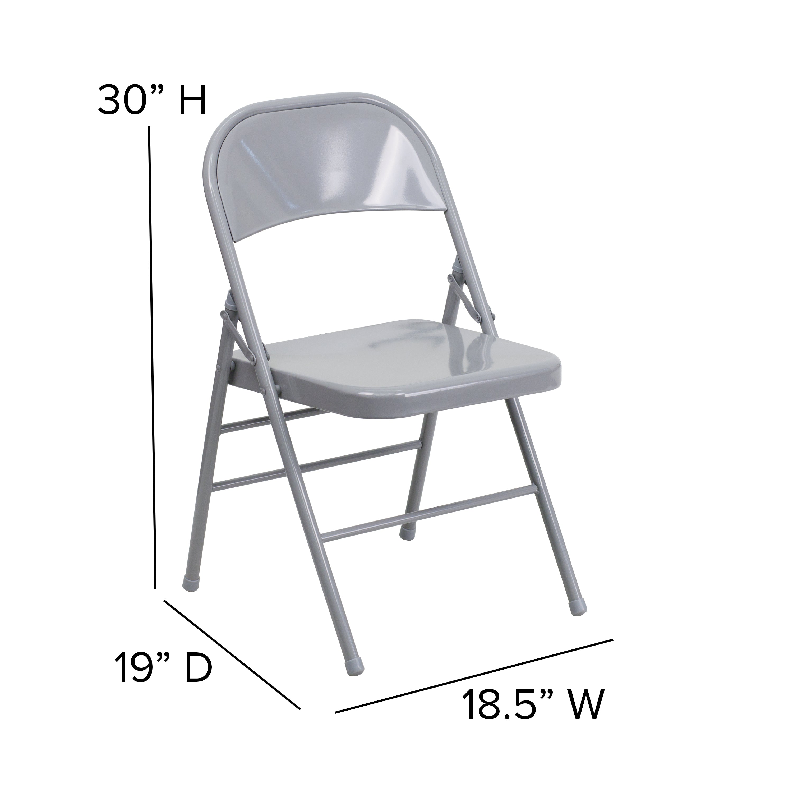 2 Pack HERCULES Series Triple Braced & Double Hinged Gray Metal Folding Chair