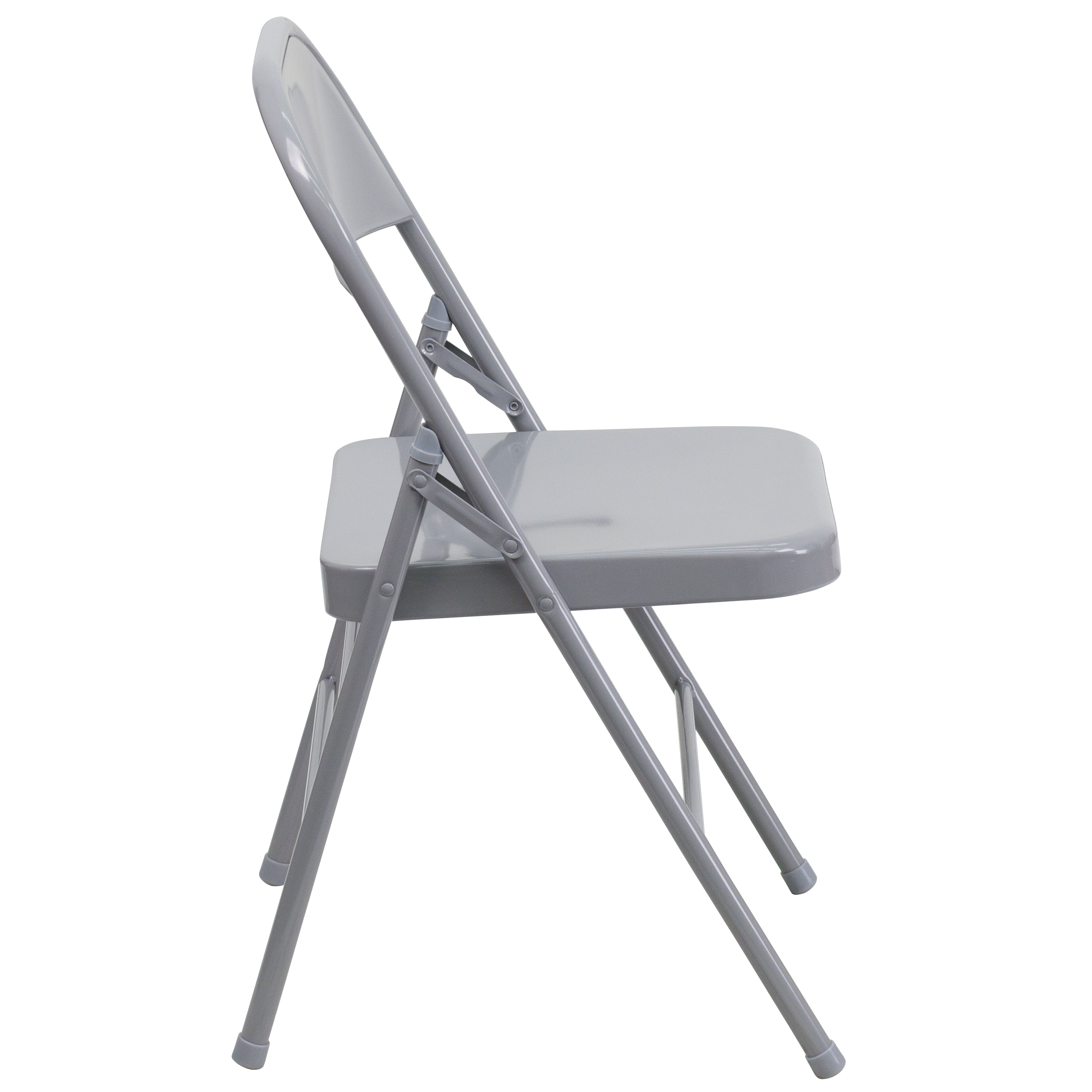 2 Pack HERCULES Series Triple Braced & Double Hinged Gray Metal Folding Chair