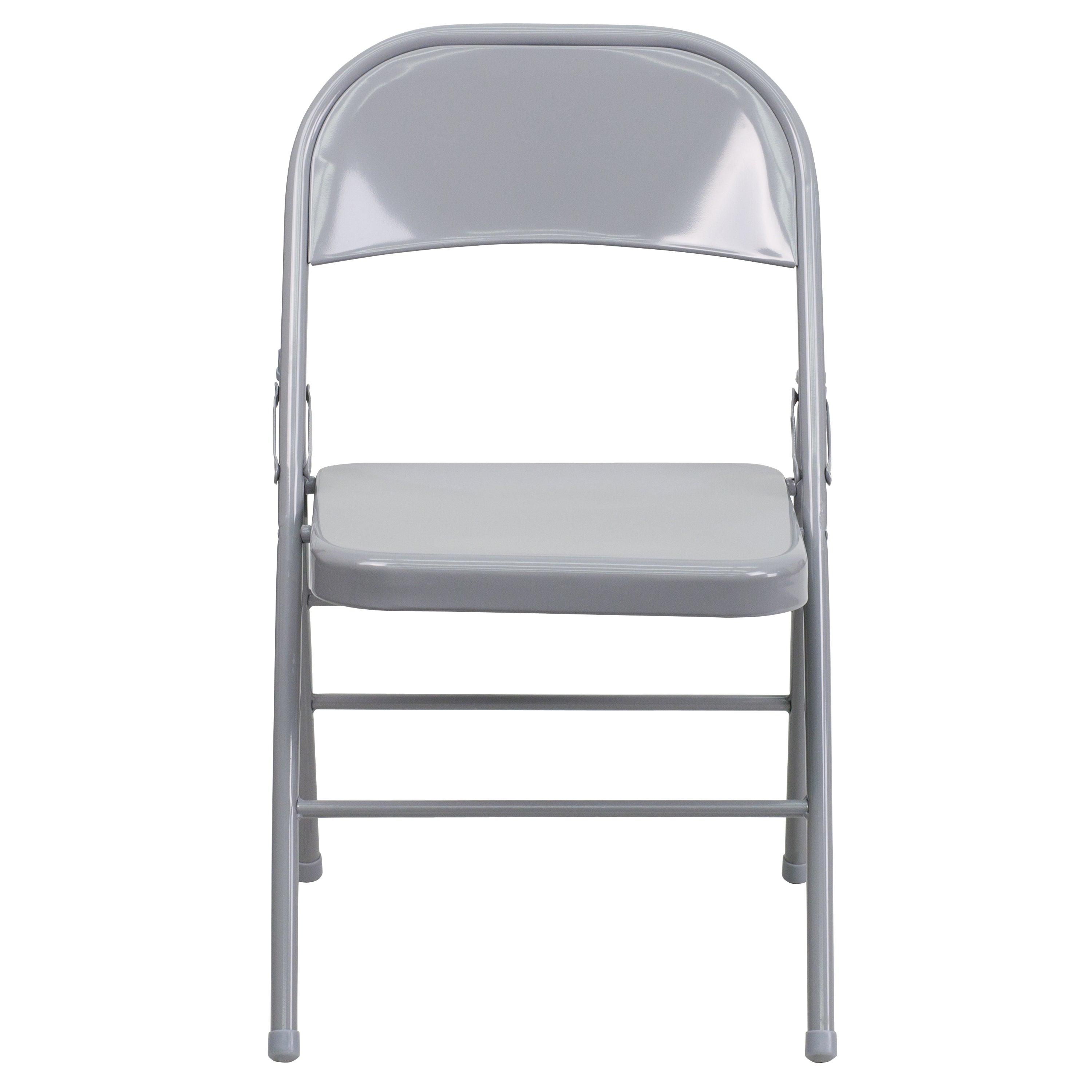 2 Pack HERCULES Series Triple Braced & Double Hinged Gray Metal Folding Chair