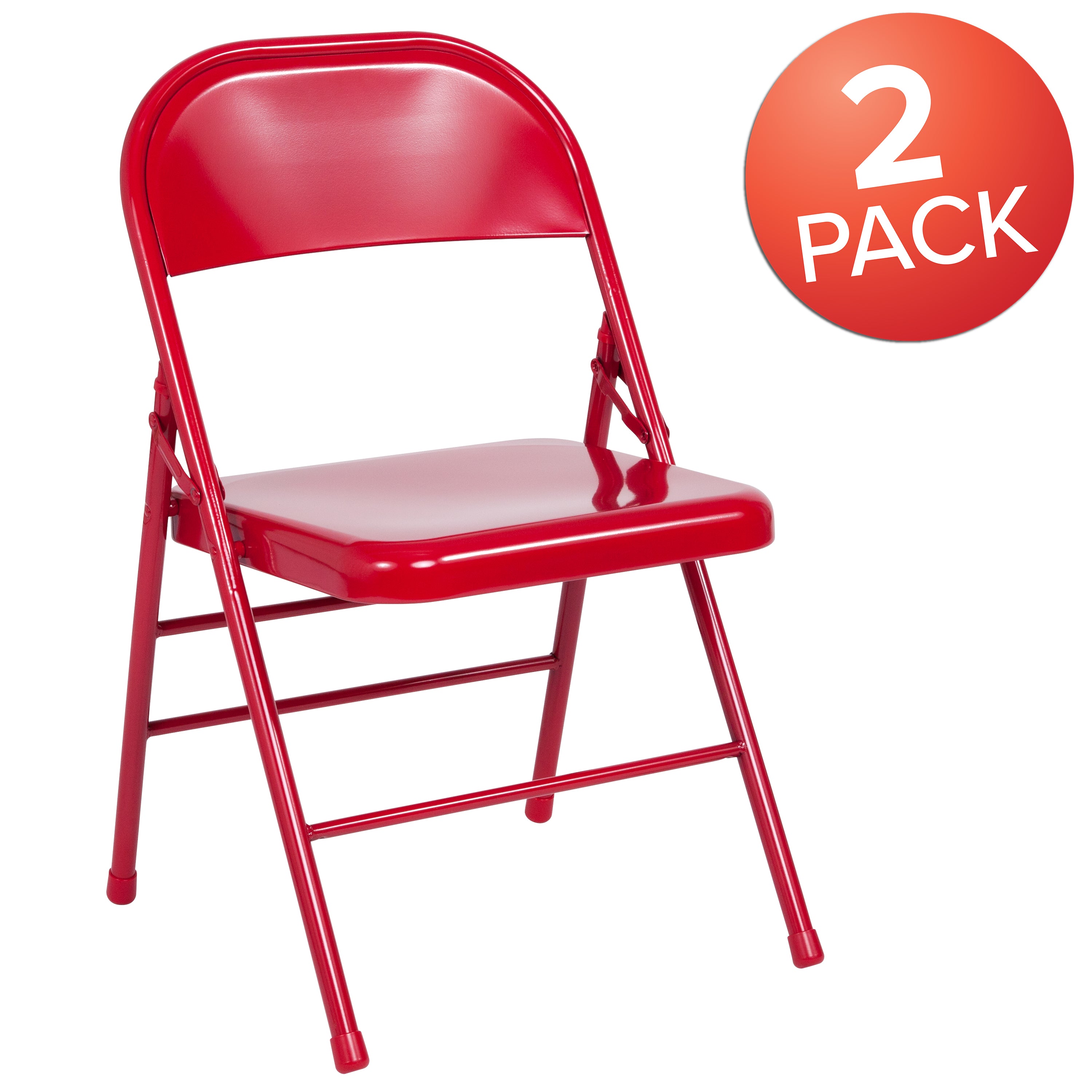 2 Pack HERCULES Series Triple Braced & Double Hinged Red Metal Folding Chair