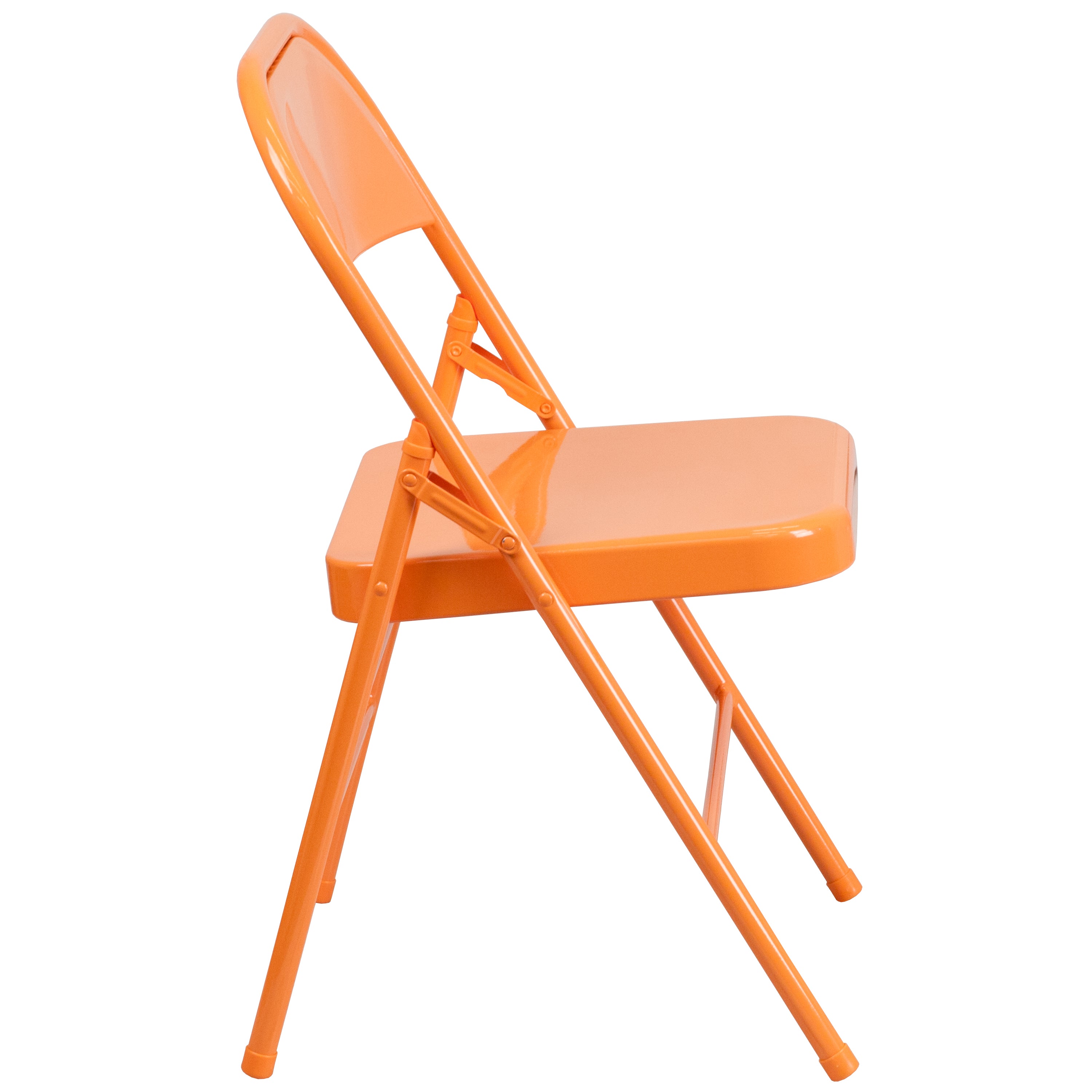 2 Pack HERCULES COLORBURST Series Orange Marmalade Triple Braced & Double Hinged Metal Folding Chair