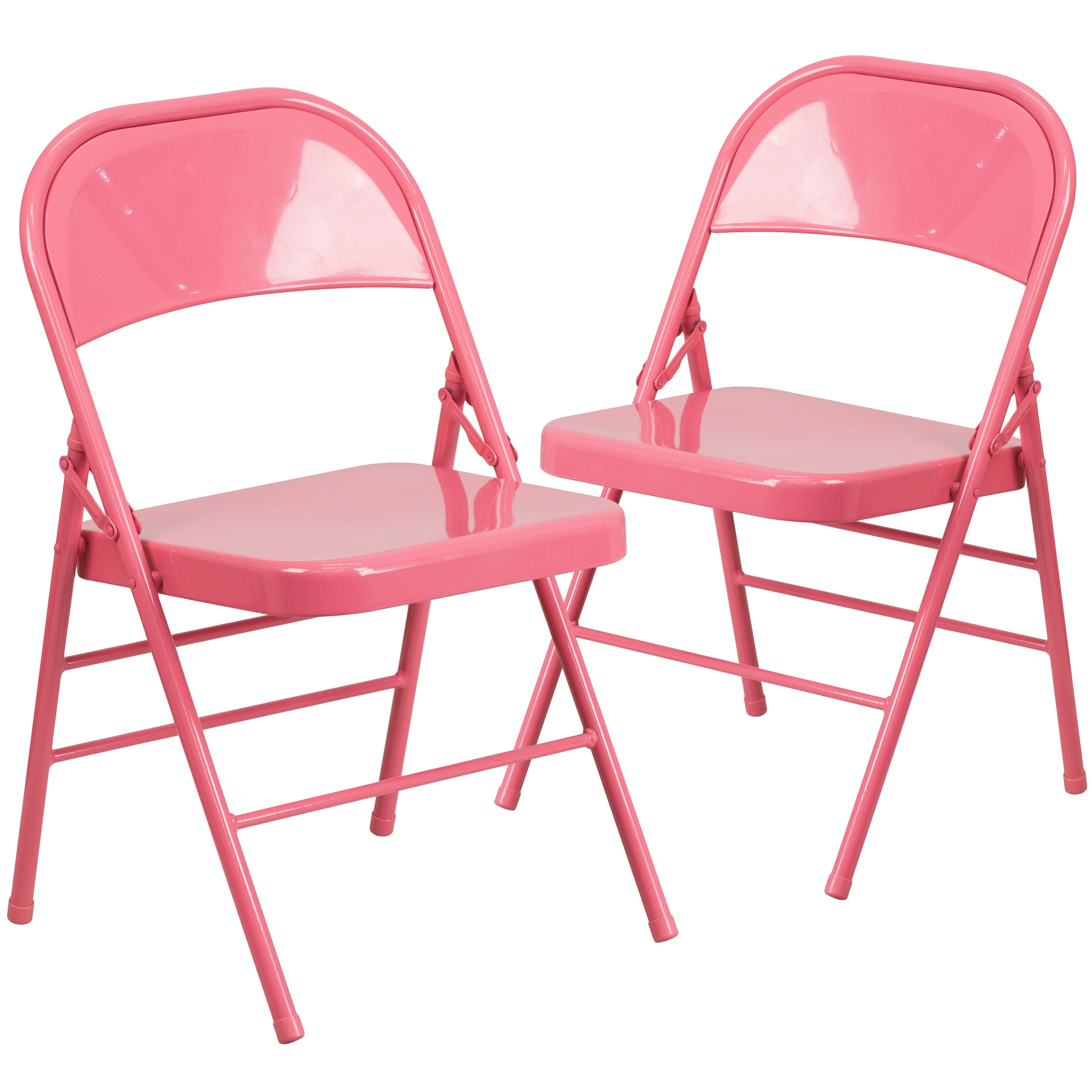 2 Pack HERCULES COLORBURST Series Bubblegum Pink Triple Braced & Double Hinged Metal Folding Chair