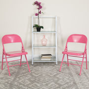 2 Pack HERCULES COLORBURST Series Bubblegum Pink Triple Braced & Double Hinged Metal Folding Chair