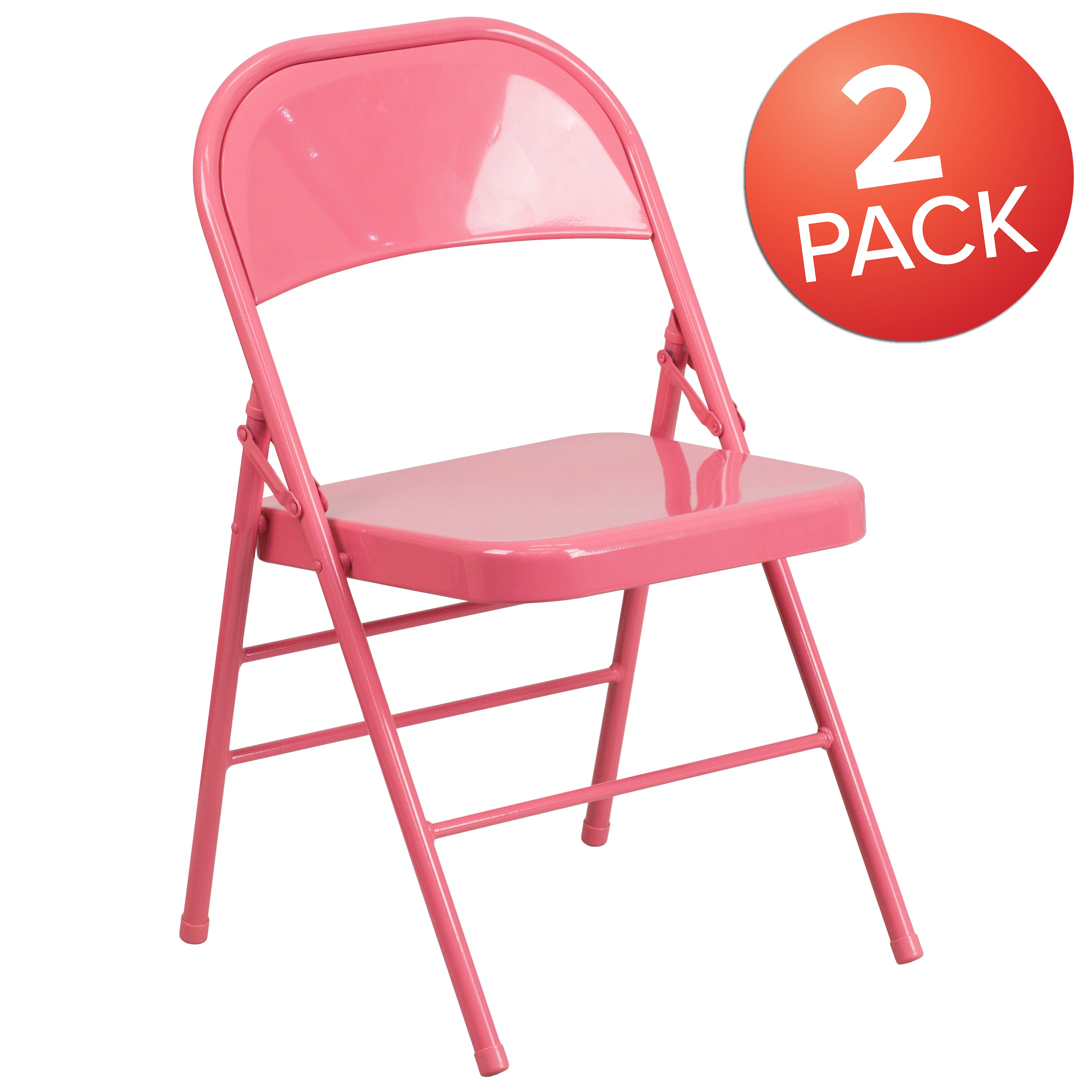 2 Pack HERCULES COLORBURST Series Bubblegum Pink Triple Braced & Double Hinged Metal Folding Chair