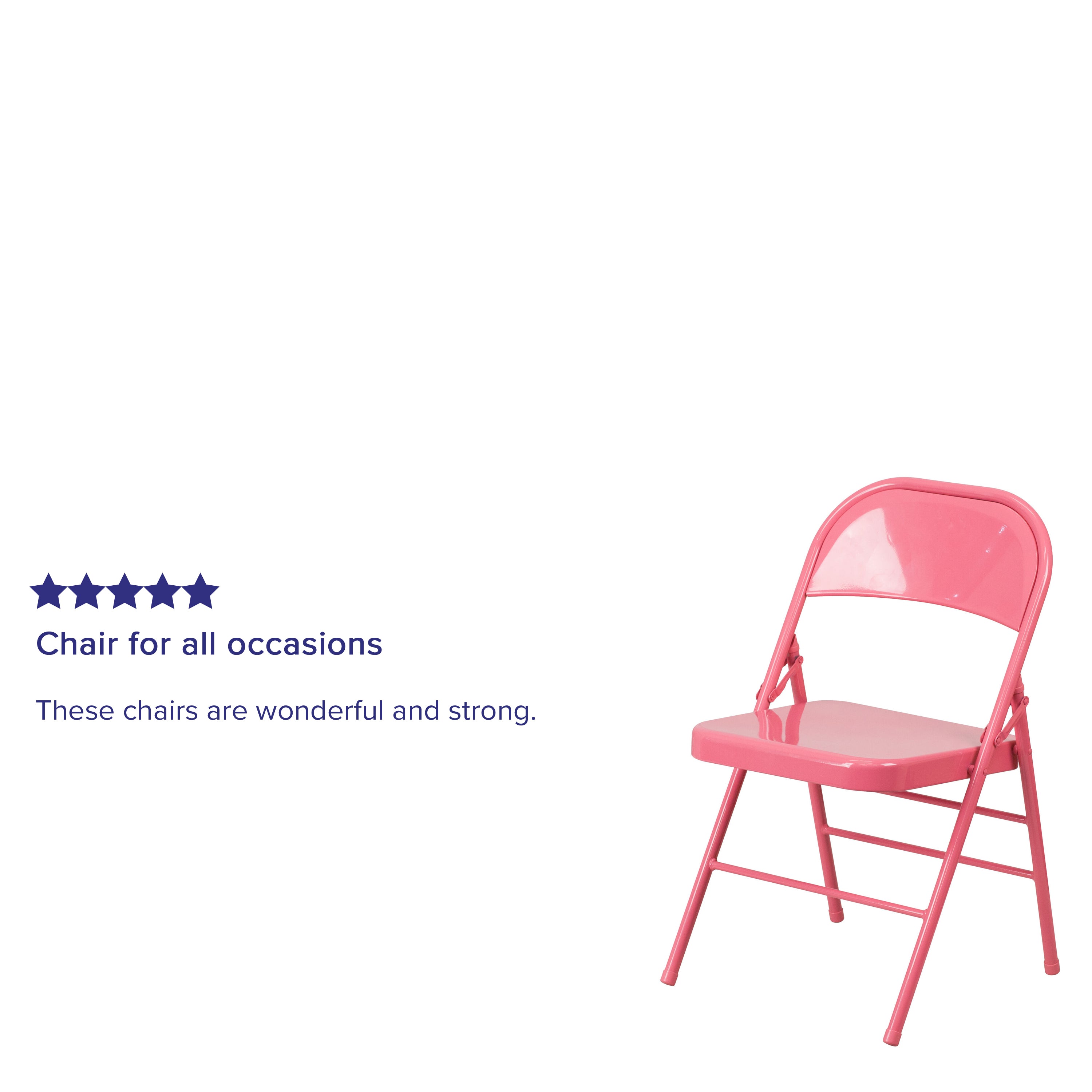 2 Pack HERCULES COLORBURST Series Bubblegum Pink Triple Braced & Double Hinged Metal Folding Chair