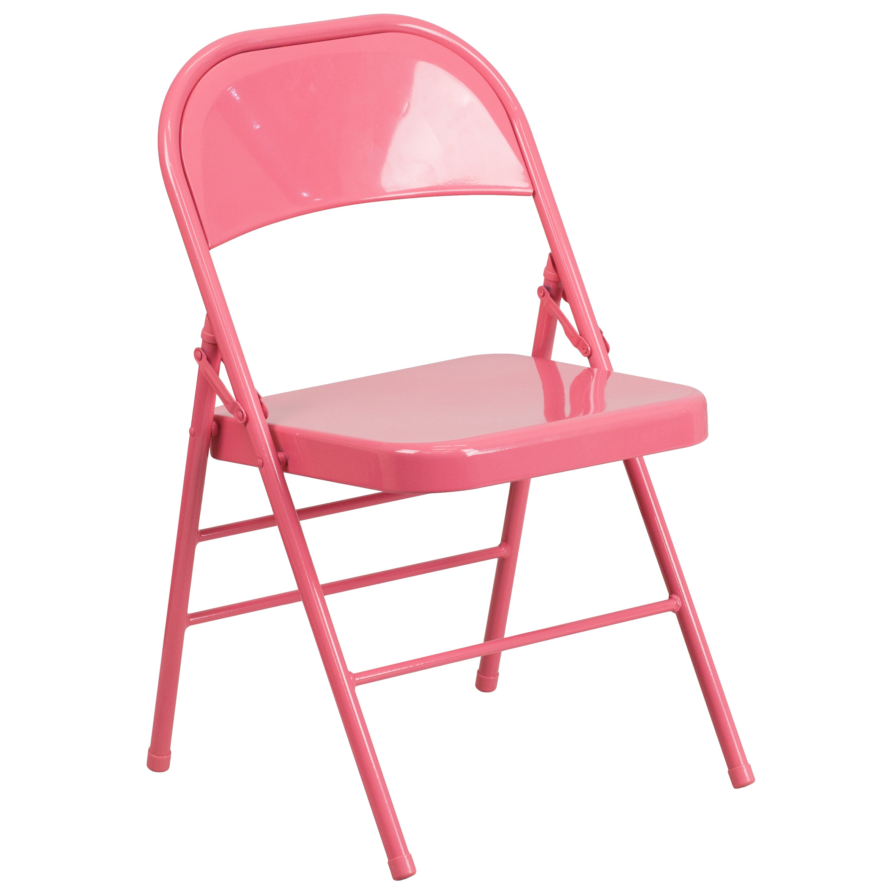 2 Pack HERCULES COLORBURST Series Bubblegum Pink Triple Braced & Double Hinged Metal Folding Chair