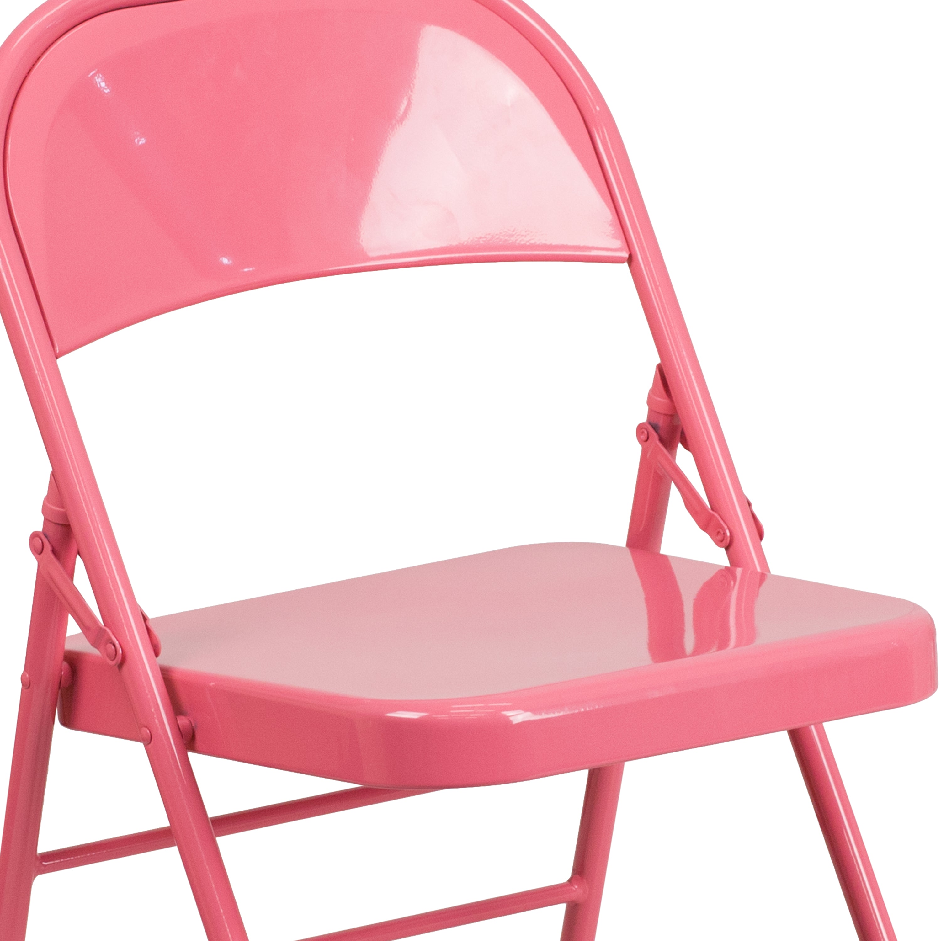 2 Pack HERCULES COLORBURST Series Bubblegum Pink Triple Braced & Double Hinged Metal Folding Chair
