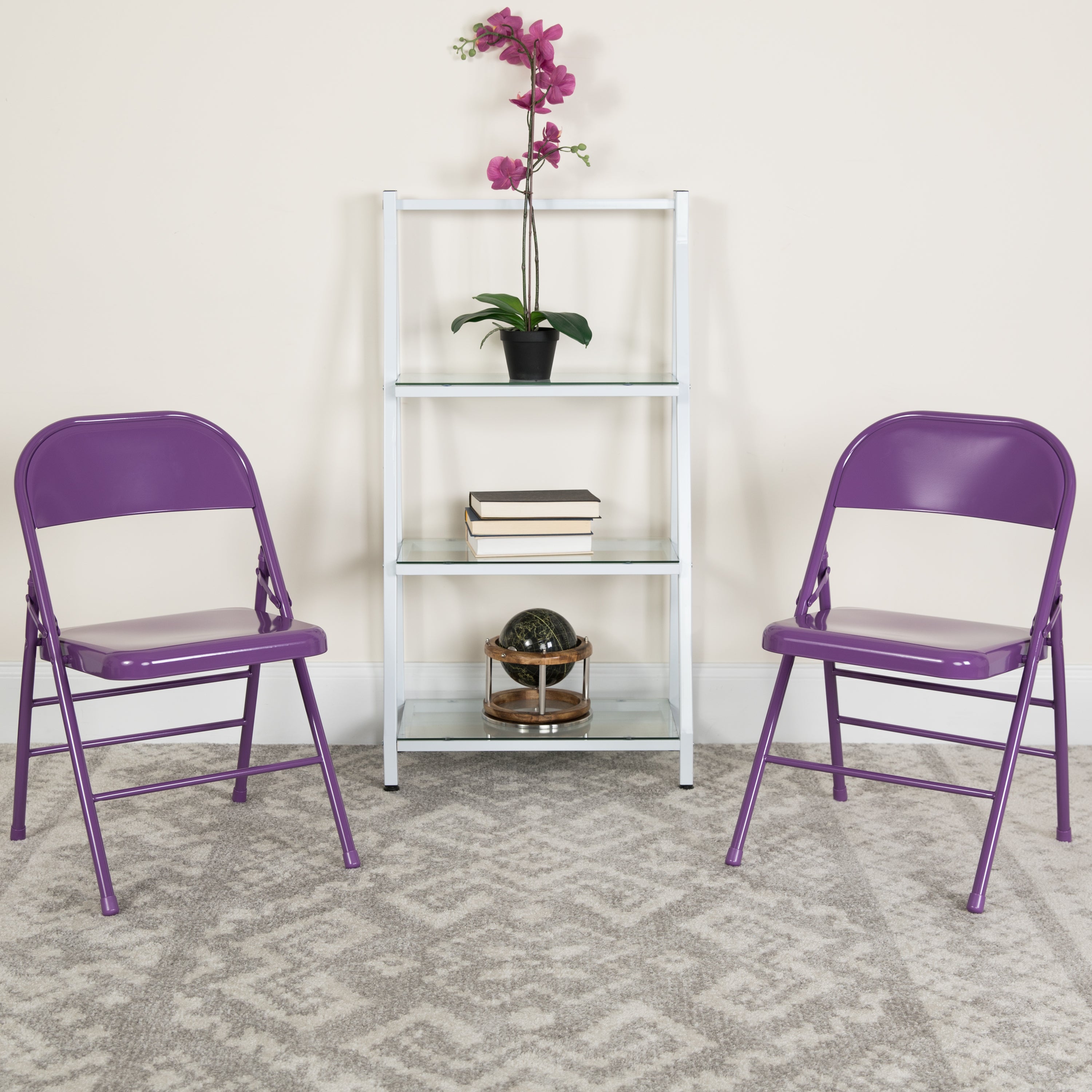 2 Pack HERCULES COLORBURST Series Impulsive Purple Triple Braced & Double Hinged Metal Folding Chair
