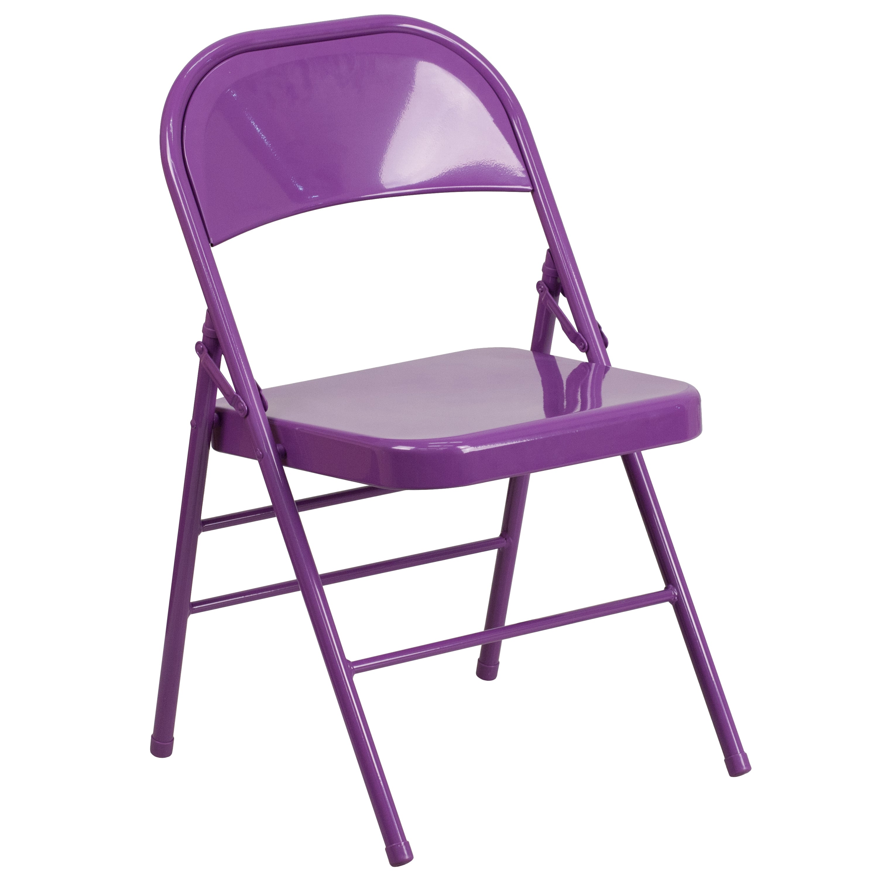 2 Pack HERCULES COLORBURST Series Impulsive Purple Triple Braced & Double Hinged Metal Folding Chair