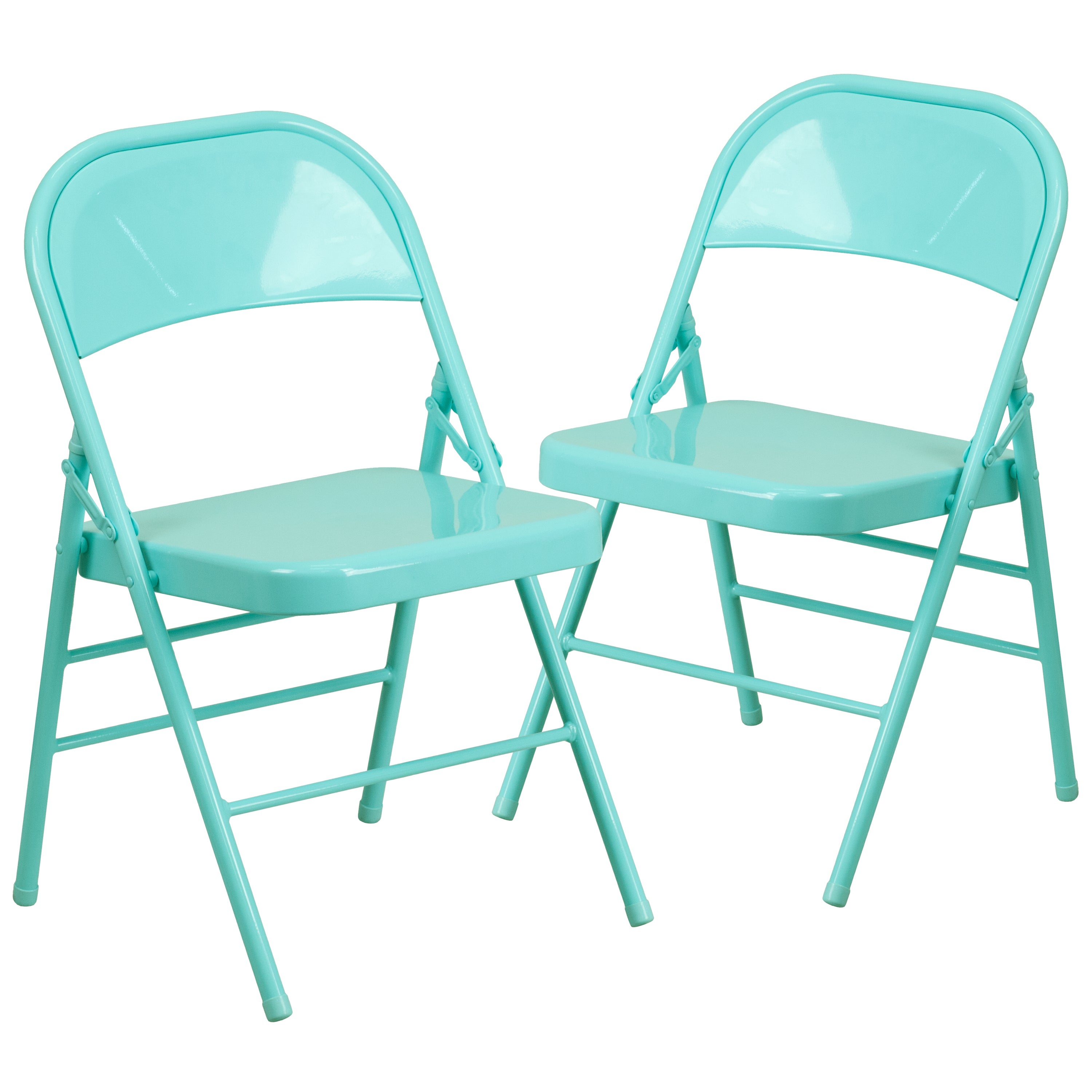 2 Pack HERCULES COLORBURST Series Tantalizing Teal Triple Braced & Double Hinged Metal Folding Chair