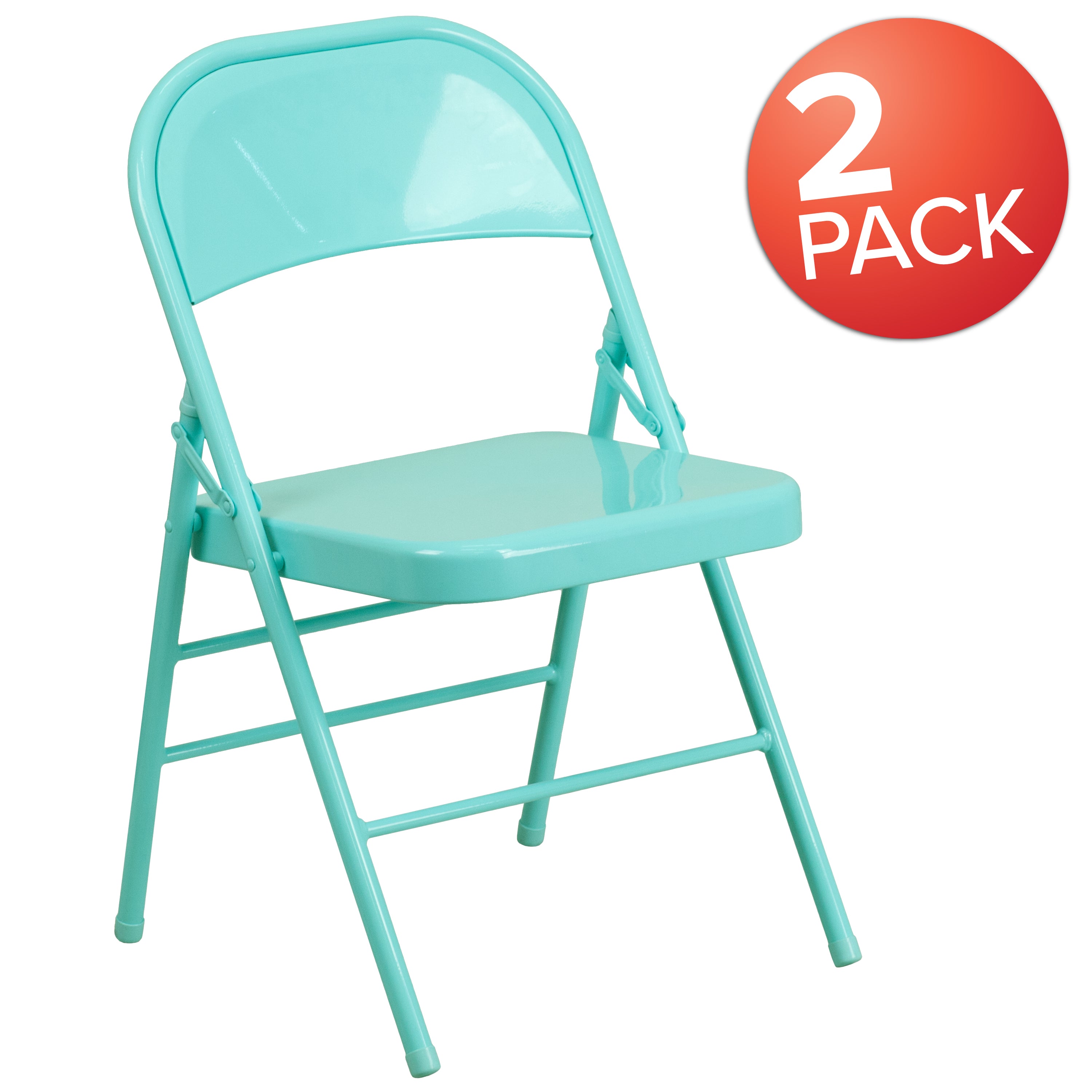 2 Pack HERCULES COLORBURST Series Tantalizing Teal Triple Braced & Double Hinged Metal Folding Chair