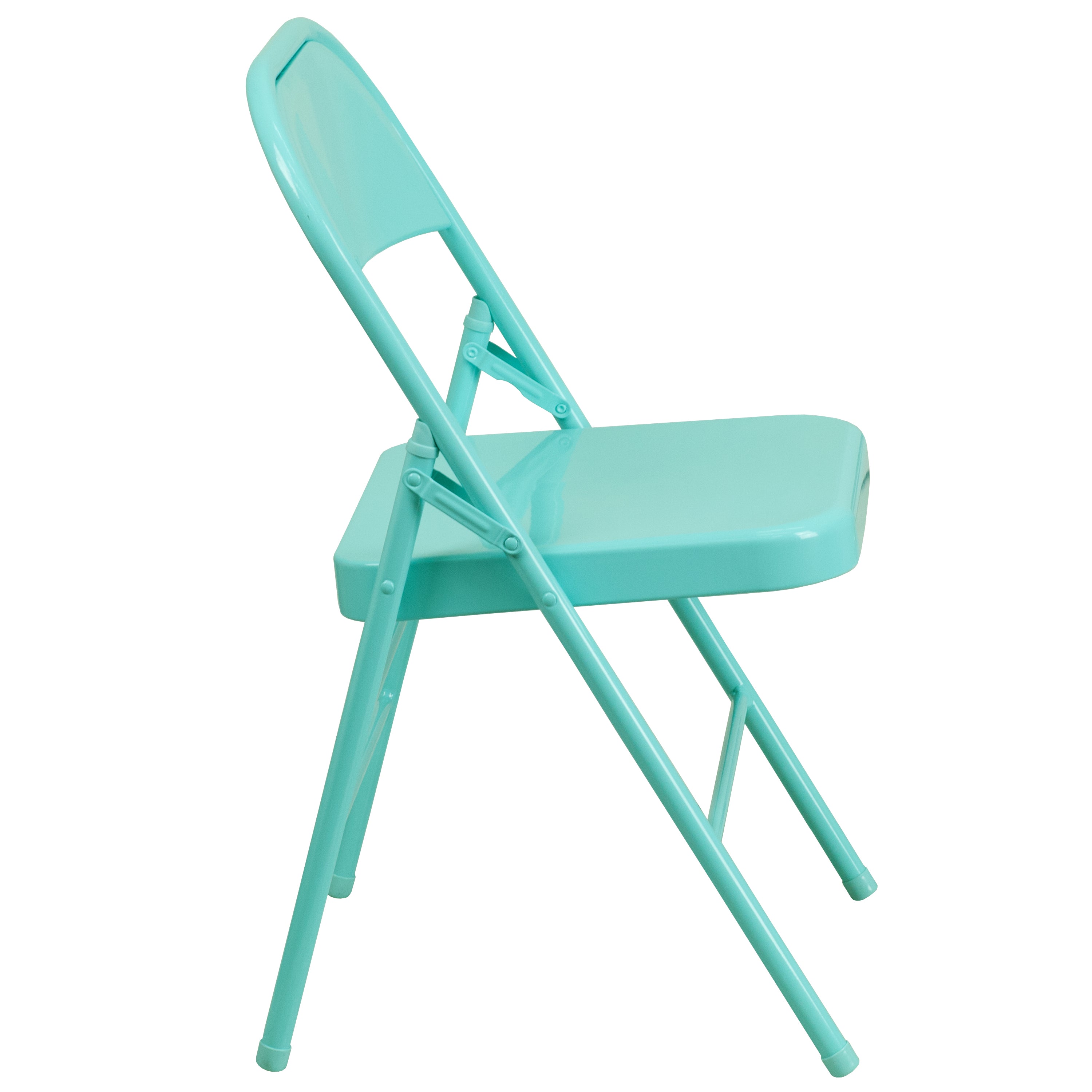 2 Pack HERCULES COLORBURST Series Tantalizing Teal Triple Braced & Double Hinged Metal Folding Chair