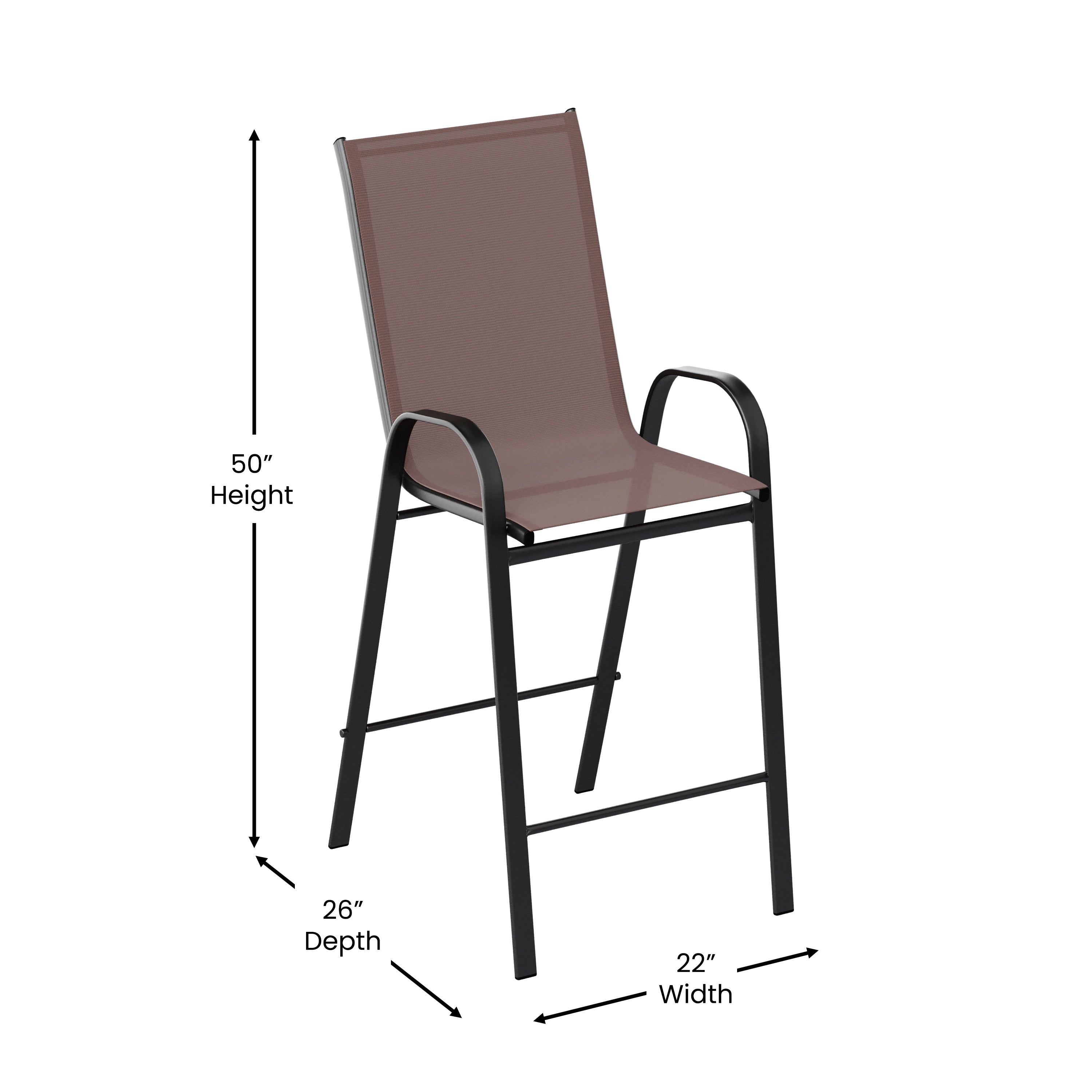 2 Pack Brazos Series Brown Outdoor Barstool with Flex Comfort Material and Metal Frame