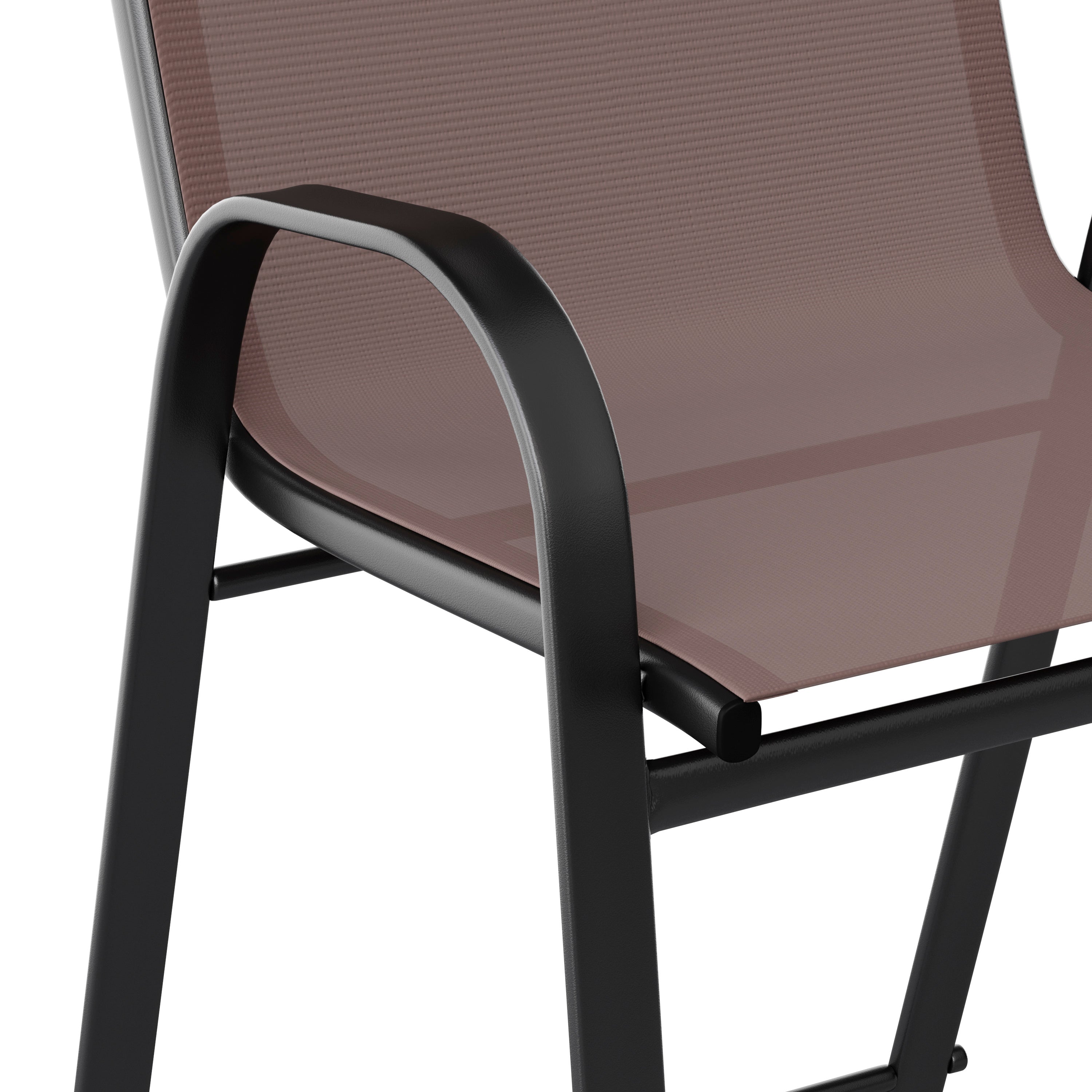 2 Pack Brazos Series Brown Outdoor Barstool with Flex Comfort Material and Metal Frame