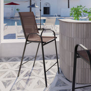 2 Pack Brazos Series Brown Outdoor Barstool with Flex Comfort Material and Metal Frame