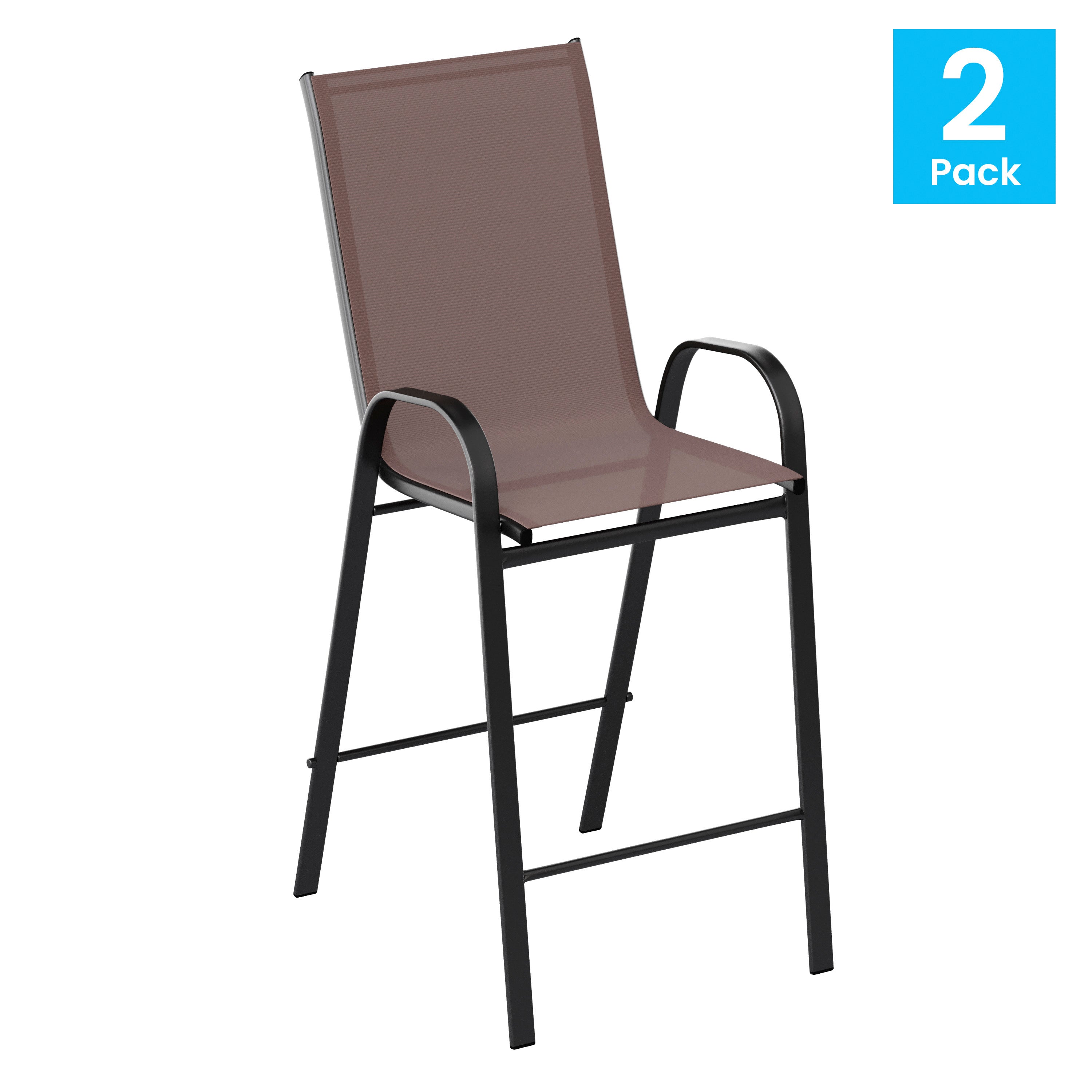 2 Pack Brazos Series Brown Outdoor Barstool with Flex Comfort Material and Metal Frame