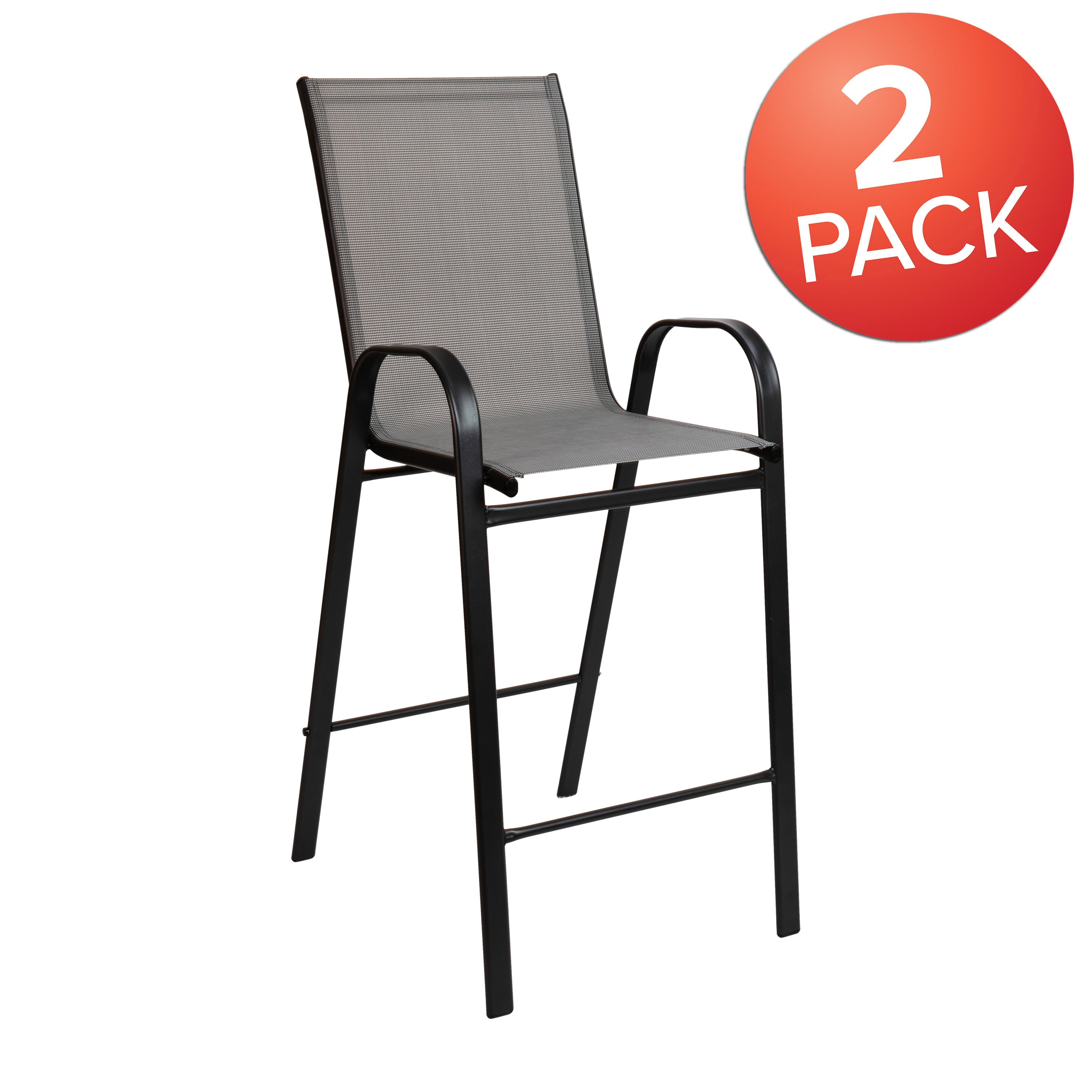 2 Pack Brazos Series Gray Outdoor Barstools with Flex Comfort Material and Metal Frame