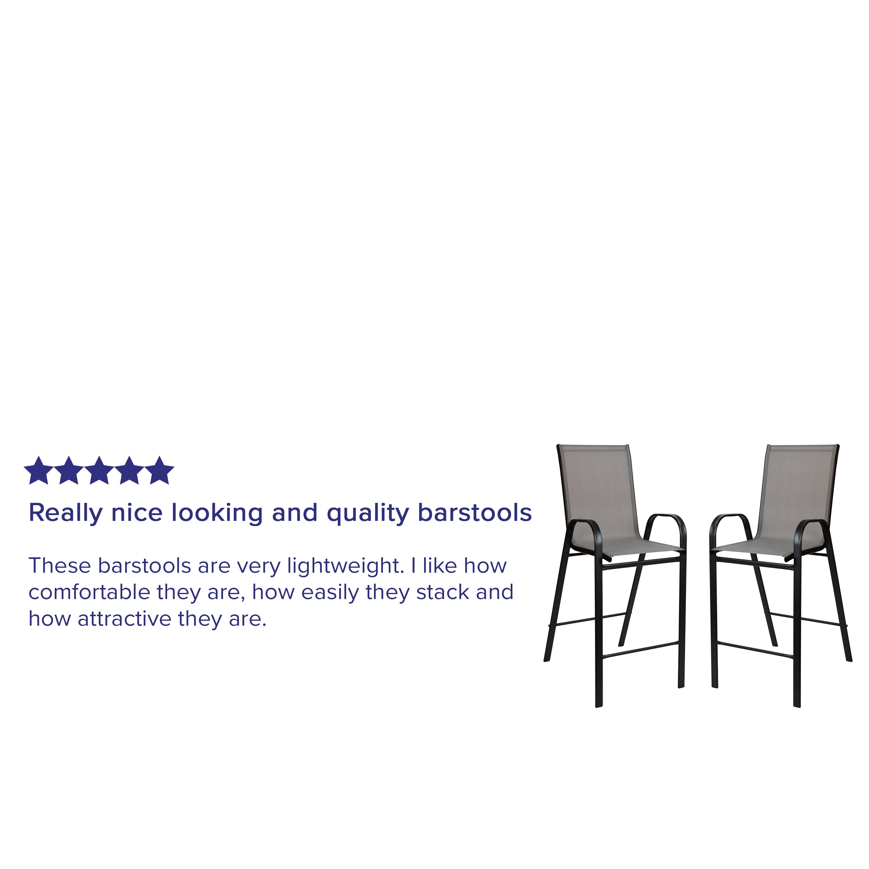 2 Pack Brazos Series Gray Outdoor Barstools with Flex Comfort Material and Metal Frame