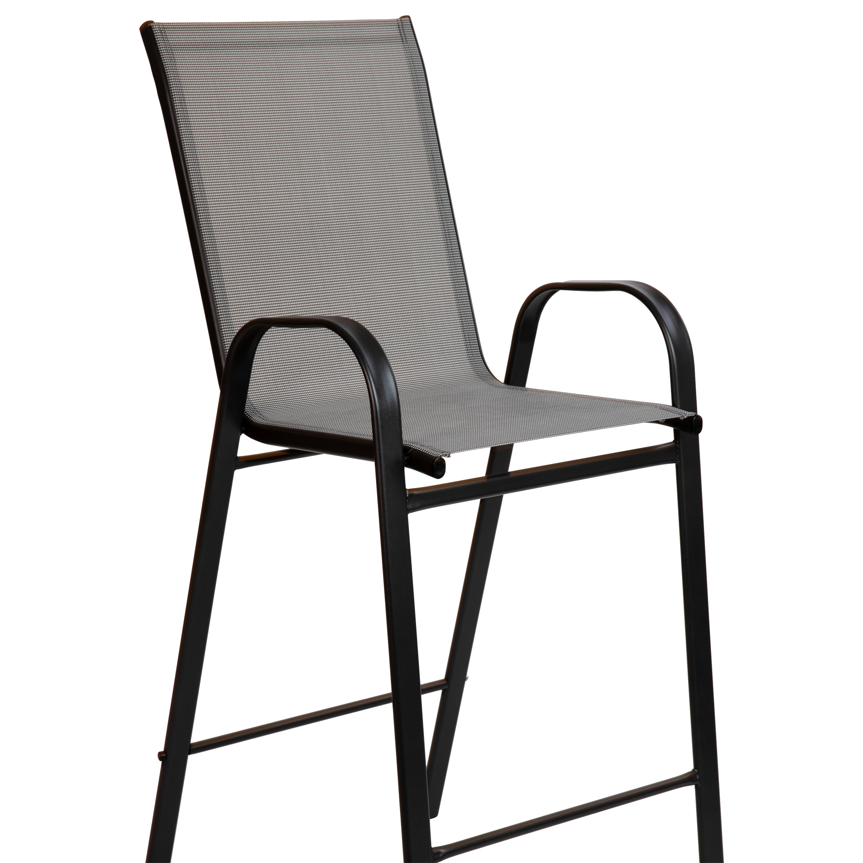 2 Pack Brazos Series Gray Outdoor Barstools with Flex Comfort Material and Metal Frame
