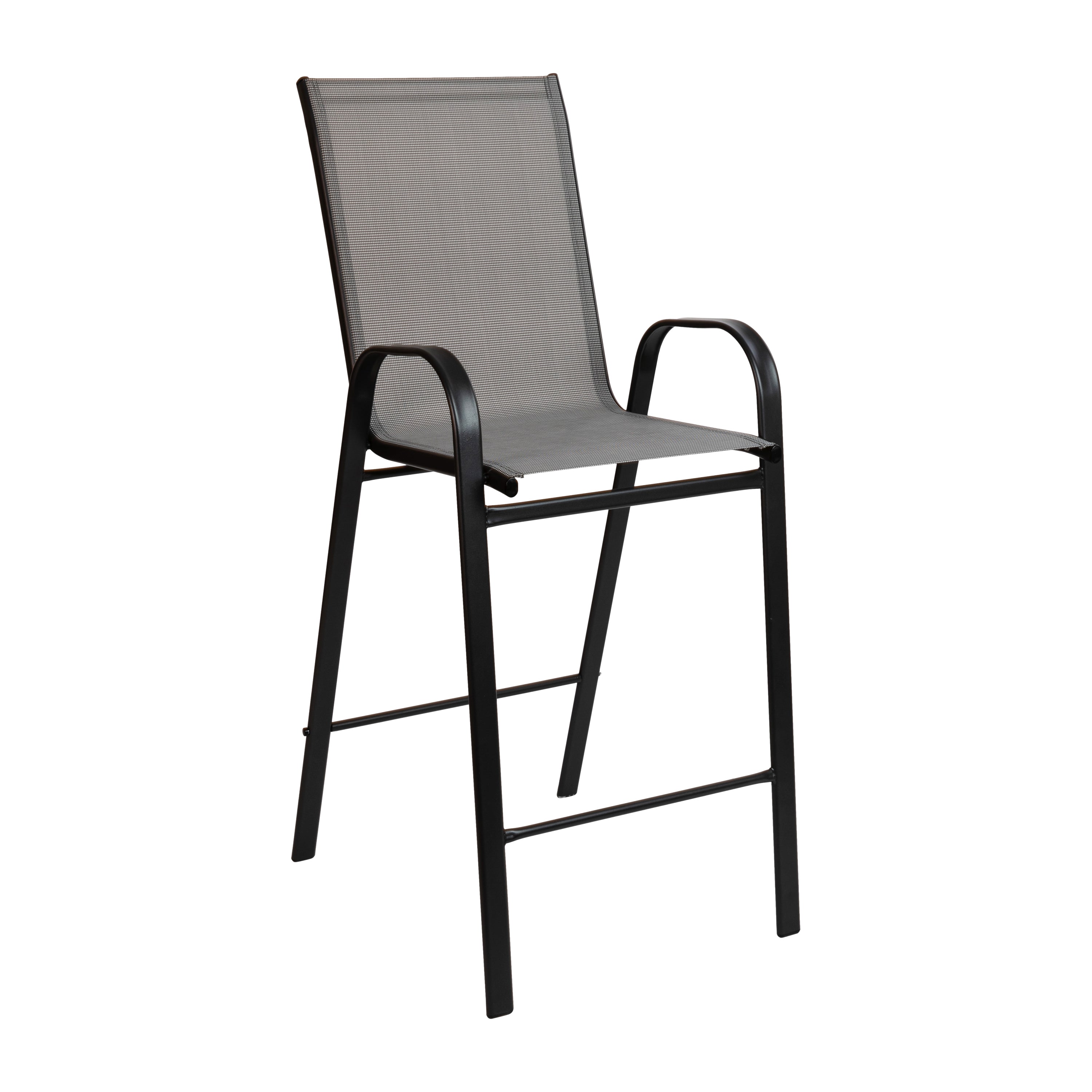 2 Pack Brazos Series Gray Outdoor Barstools with Flex Comfort Material and Metal Frame