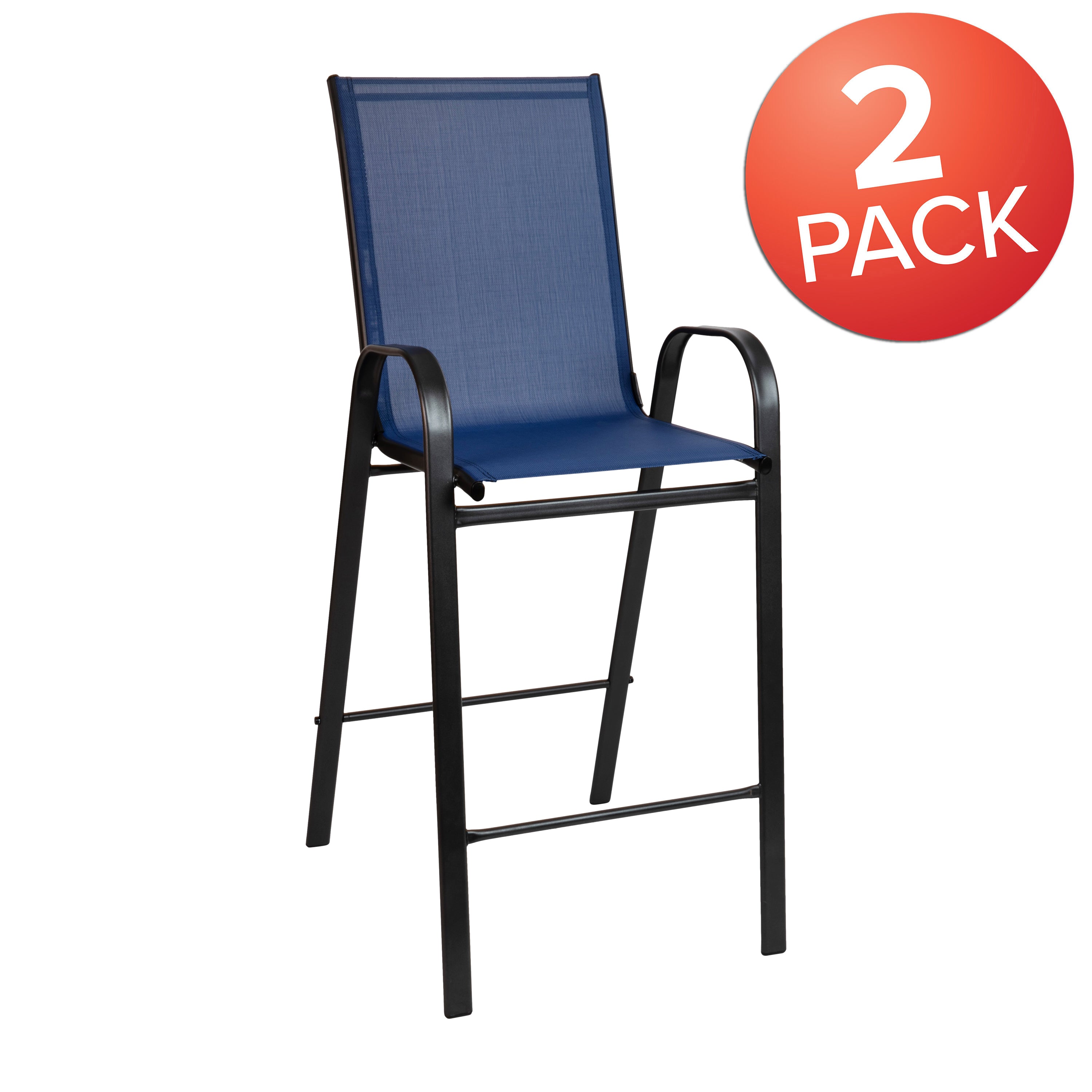 2 Pack Brazos Series Navy Outdoor Barstools with Flex Comfort Material and Metal Frame