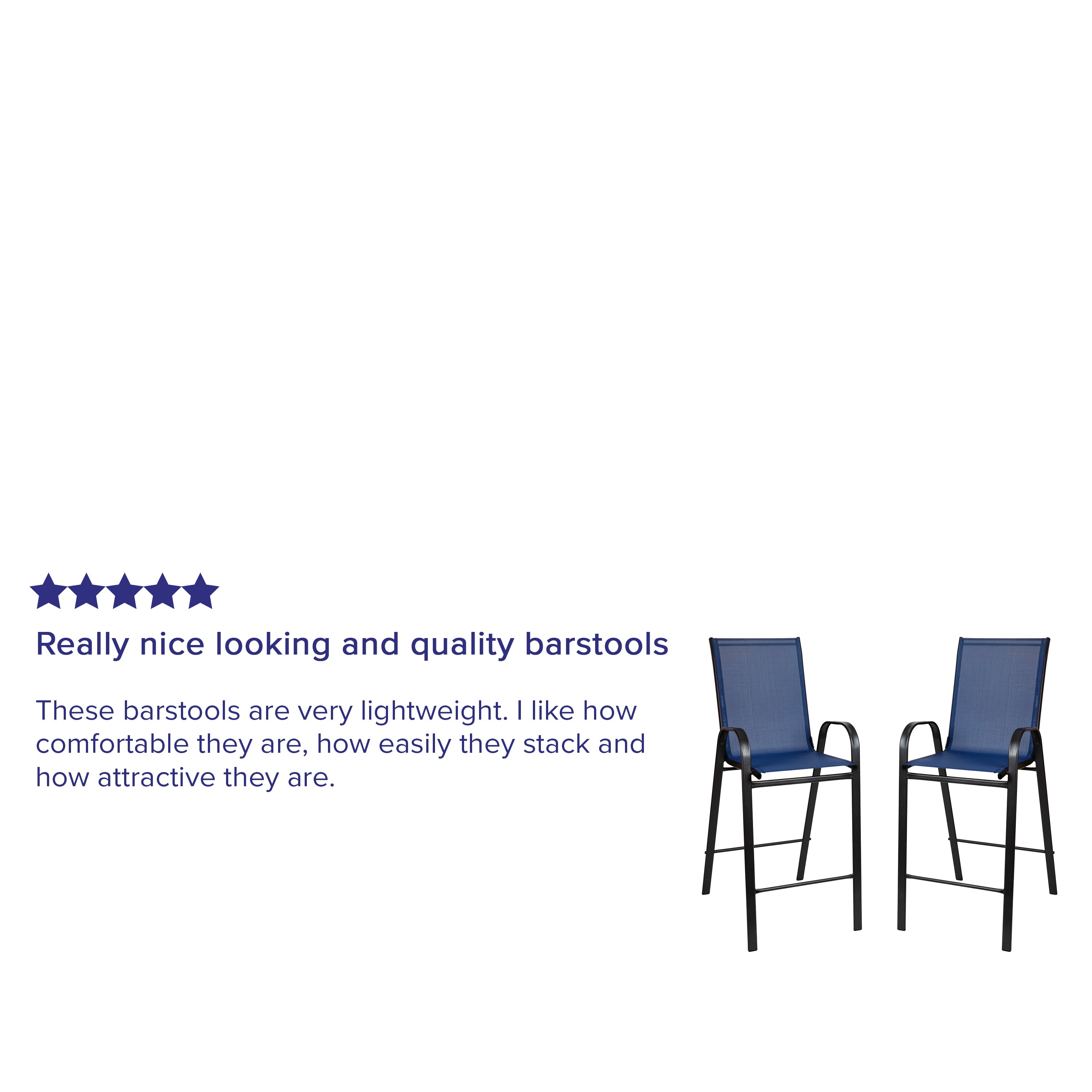 2 Pack Brazos Series Navy Outdoor Barstools with Flex Comfort Material and Metal Frame