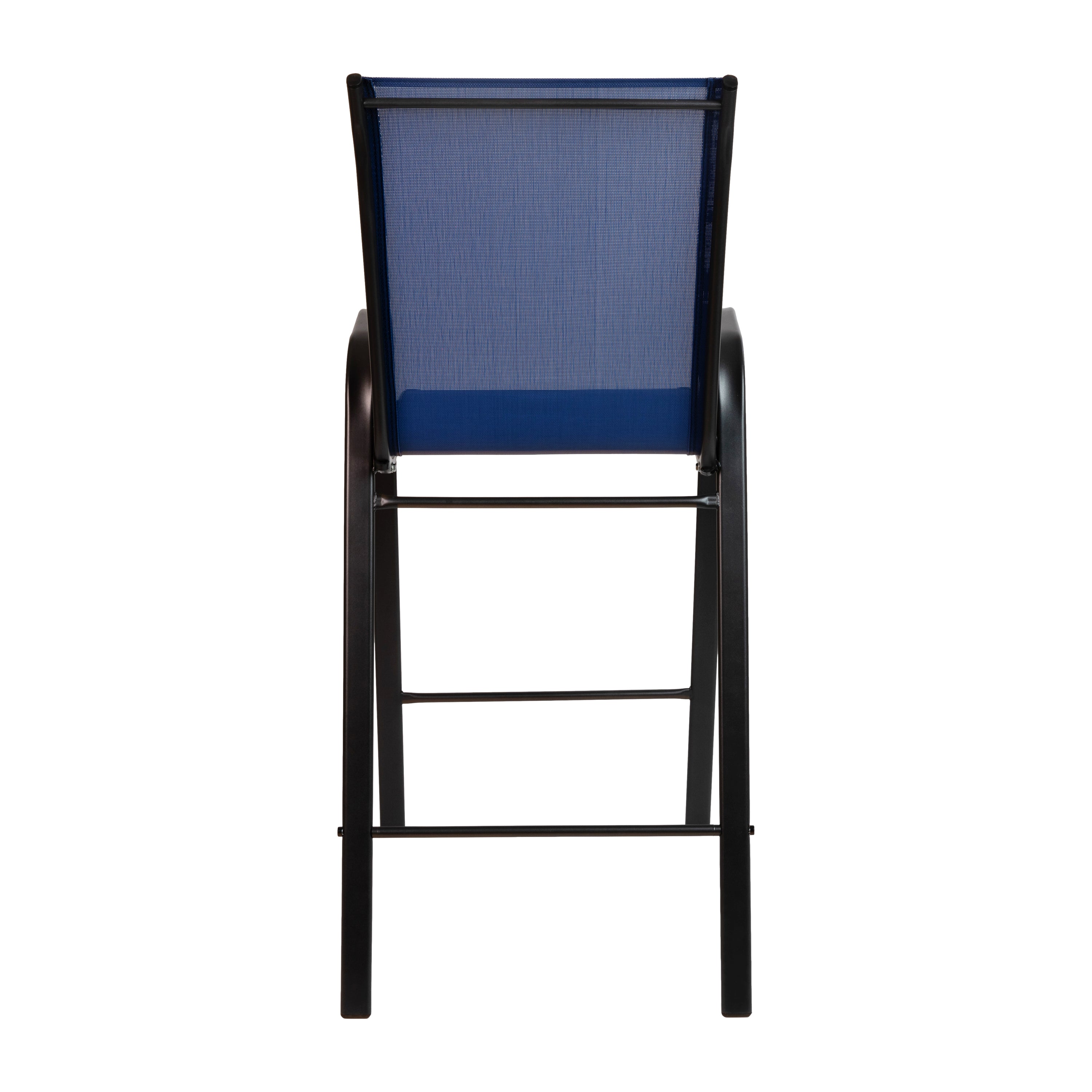 2 Pack Brazos Series Navy Outdoor Barstools with Flex Comfort Material and Metal Frame
