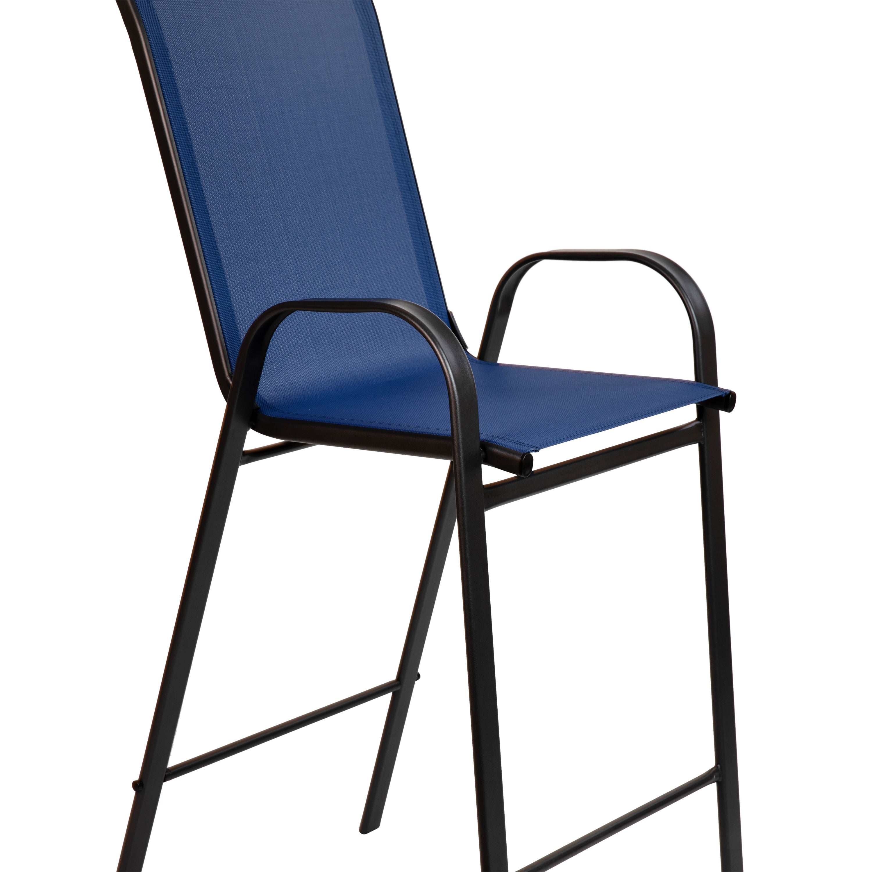 2 Pack Brazos Series Navy Outdoor Barstools with Flex Comfort Material and Metal Frame
