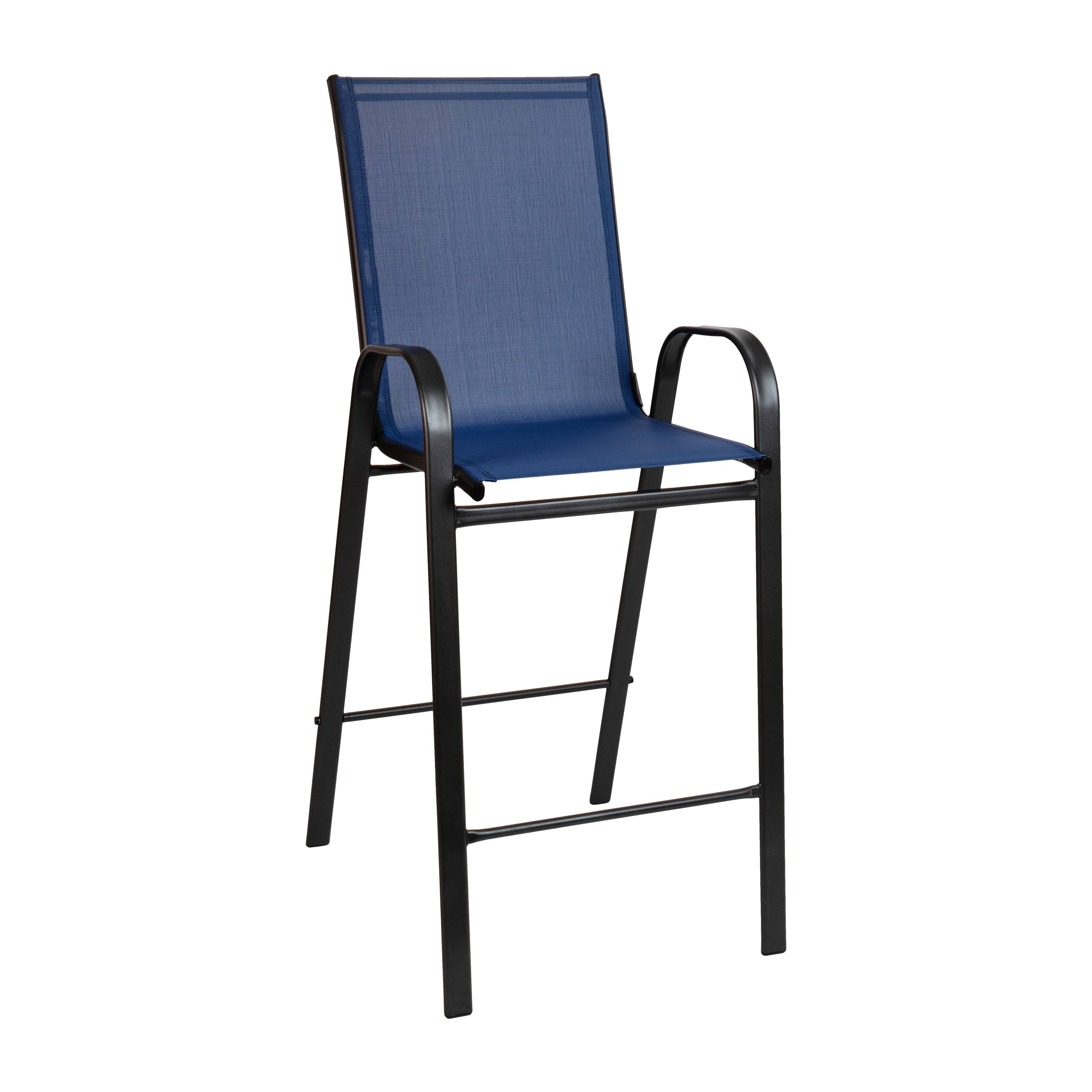 2 Pack Brazos Series Navy Outdoor Barstools with Flex Comfort Material and Metal Frame