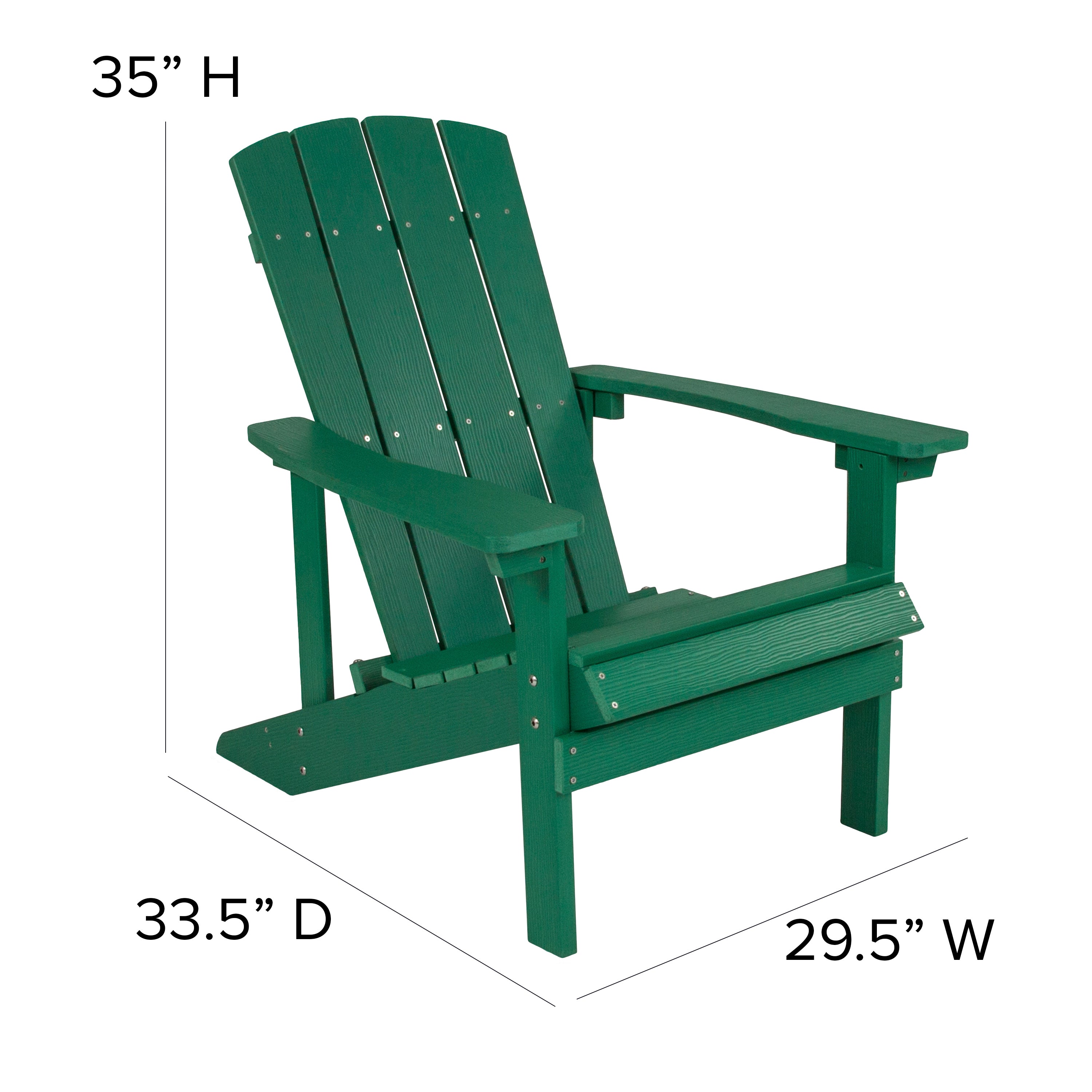 Charlestown Set of 2 All-Weather Poly Resin Wood Adirondack Chairs in Green with Cream Cushions for Deck, Porch, and Patio