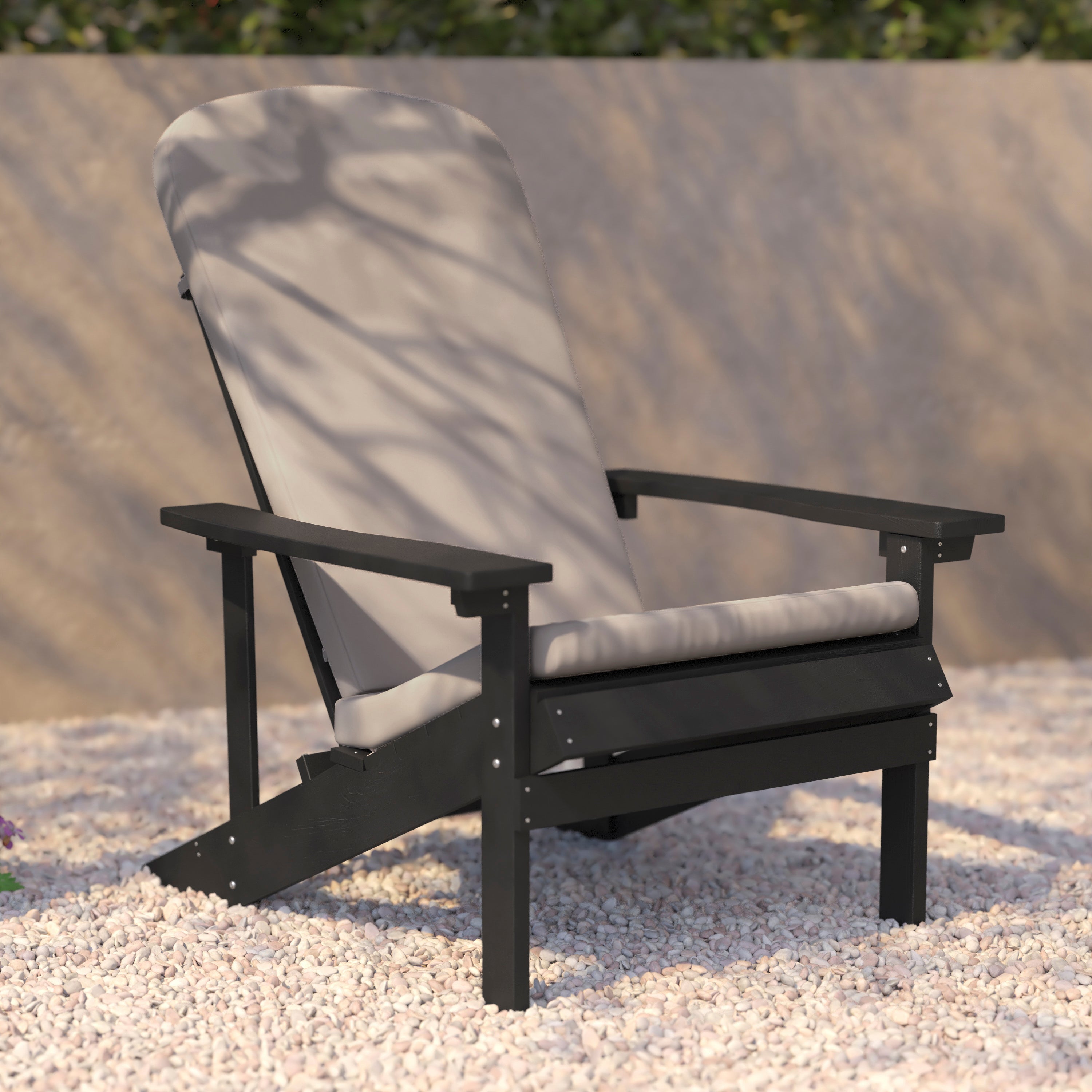 Charlestown Set of 2 All-Weather Poly Resin Wood Adirondack Chairs in Slate Gray with Cream Cushions for Deck, Porch, and Patio
