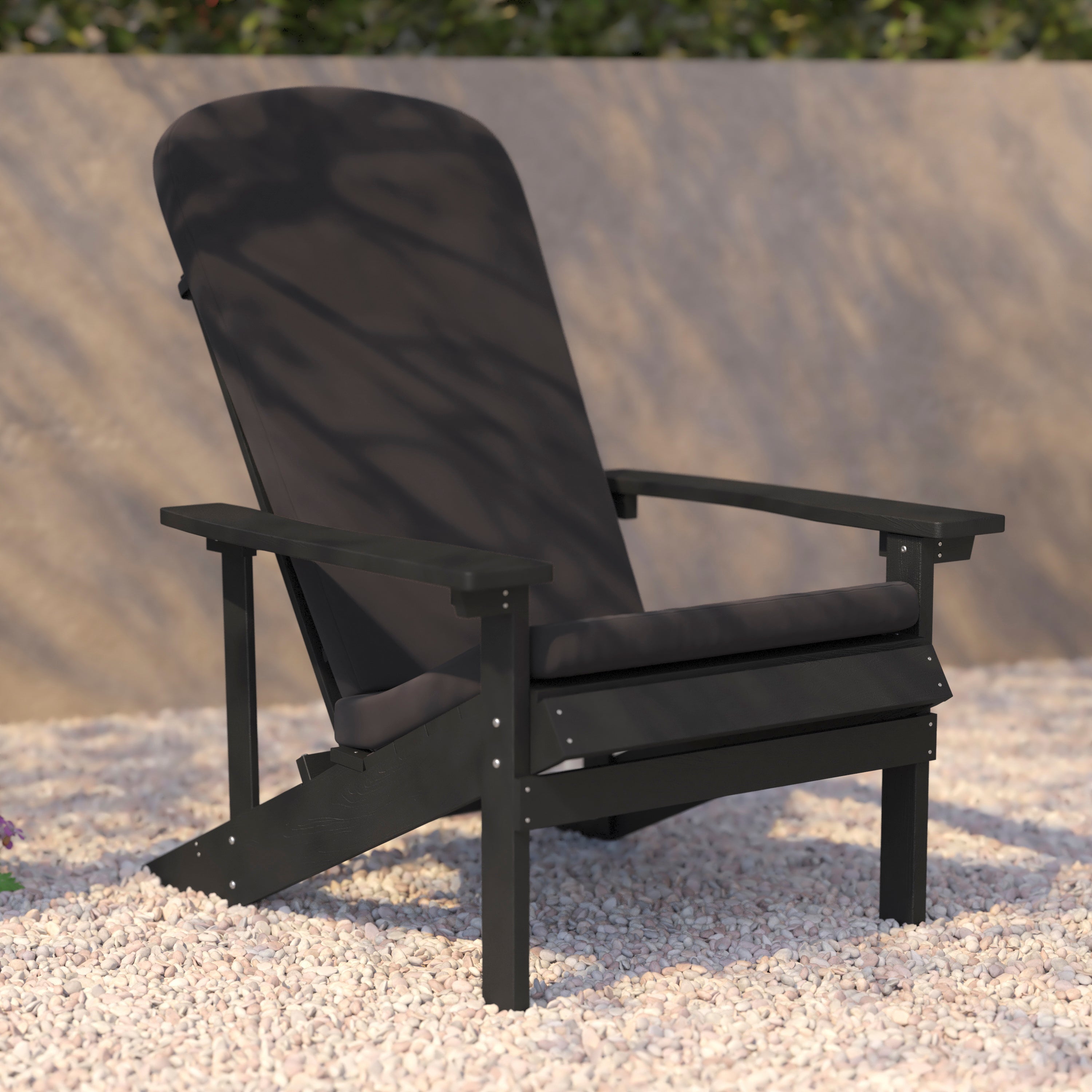 Charlestown Set of 2 All-Weather Poly Resin Wood Adirondack Chairs in Slate Gray with Gray Cushions for Deck, Porch, and Patio