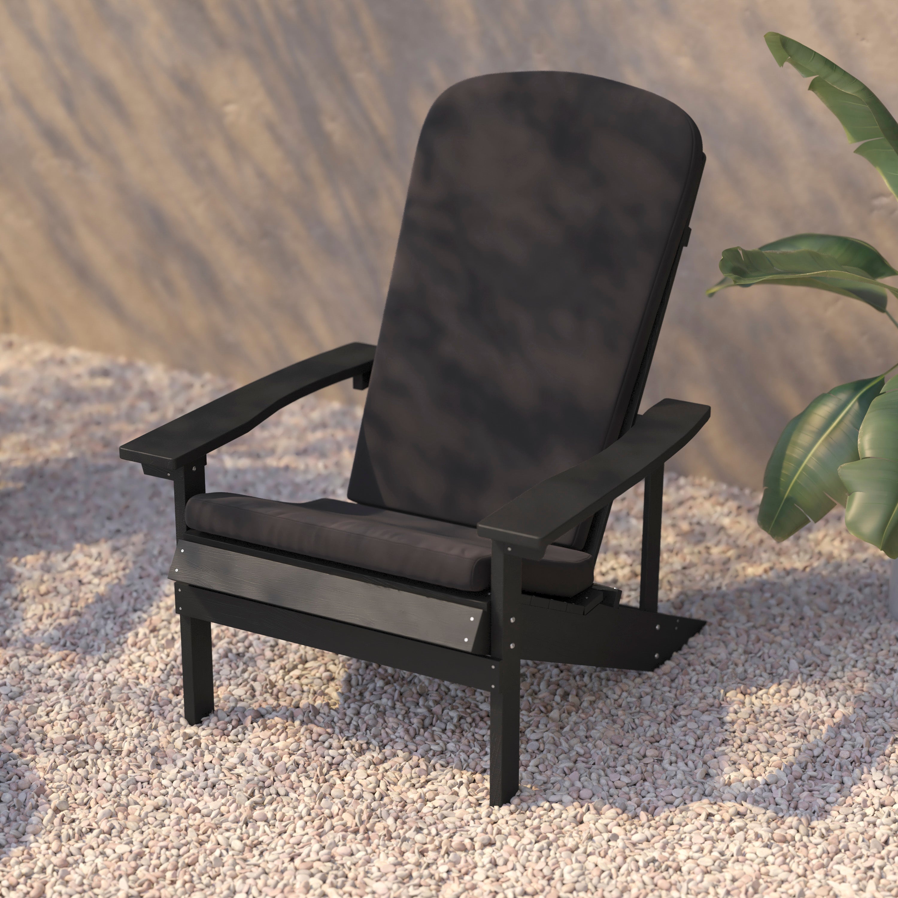 Charlestown Set of 2 All-Weather Poly Resin Wood Adirondack Chairs in Slate Gray with Gray Cushions for Deck, Porch, and Patio