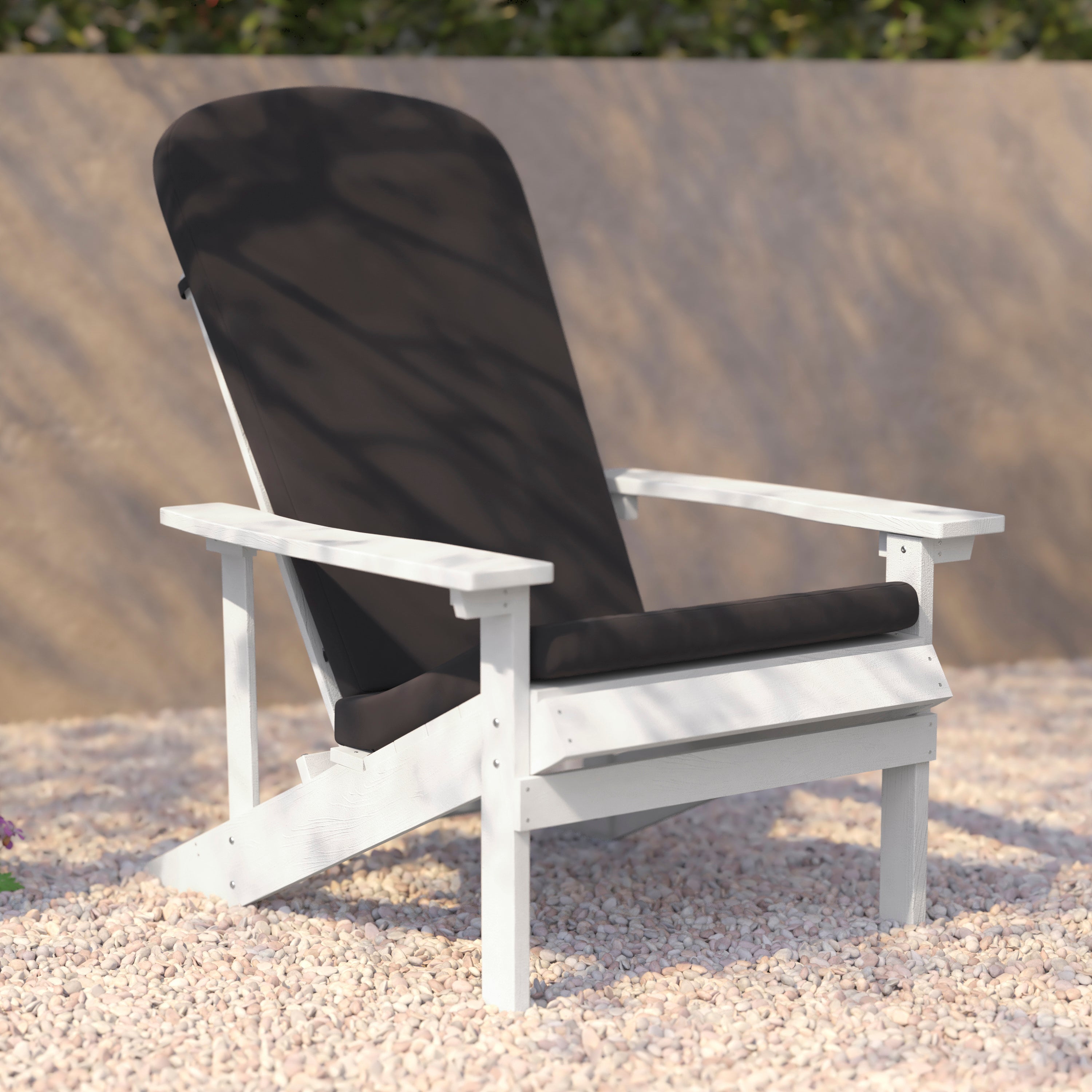 Charlestown Set of 2 All-Weather Poly Resin Wood Adirondack Chairs in White with Gray Cushions for Deck, Porch, and Patio