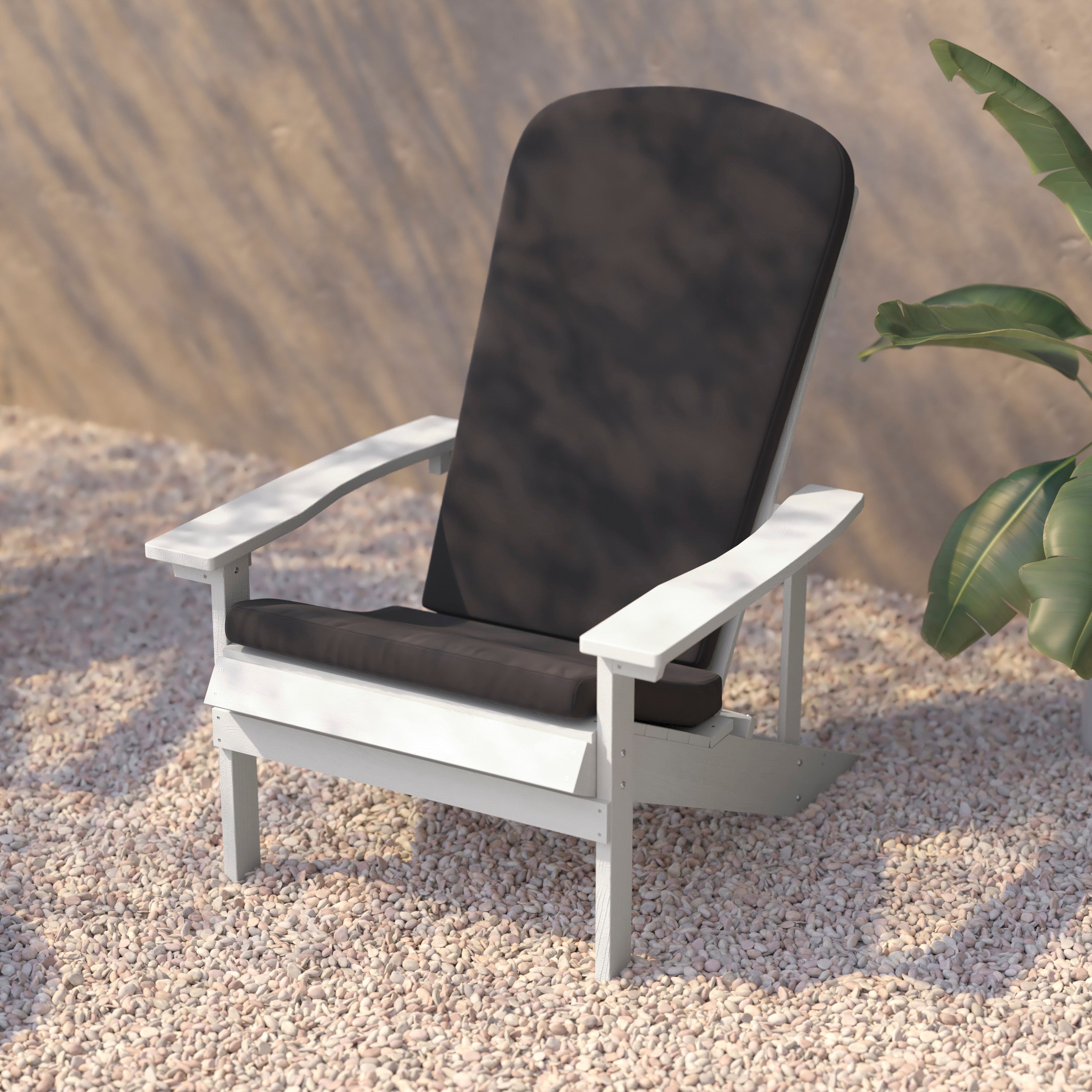 Charlestown Set of 2 All-Weather Poly Resin Wood Adirondack Chairs in White with Gray Cushions for Deck, Porch, and Patio