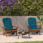 Charlestown Set of 2 All-Weather Poly Resin Wood Adirondack Chairs in Teak with Teal Cushions for Deck, Porch, and Patio