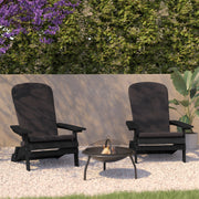 Charlestown Set of 2 All-Weather Poly Resin Indoor/Outdoor Folding Adirondack Chairs in Black with Gray Cushions for Deck, Porch, and Patio